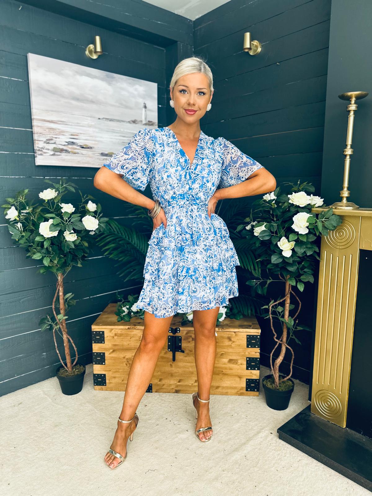 June Banded Mini Dress Paisley Blue