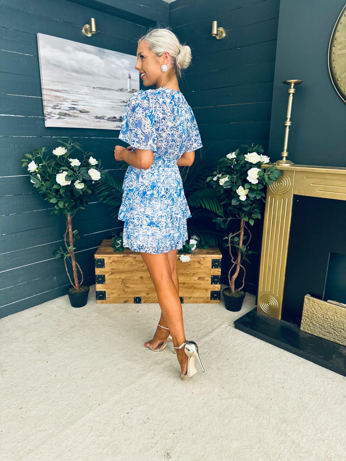 June Banded Mini Dress Paisley Blue