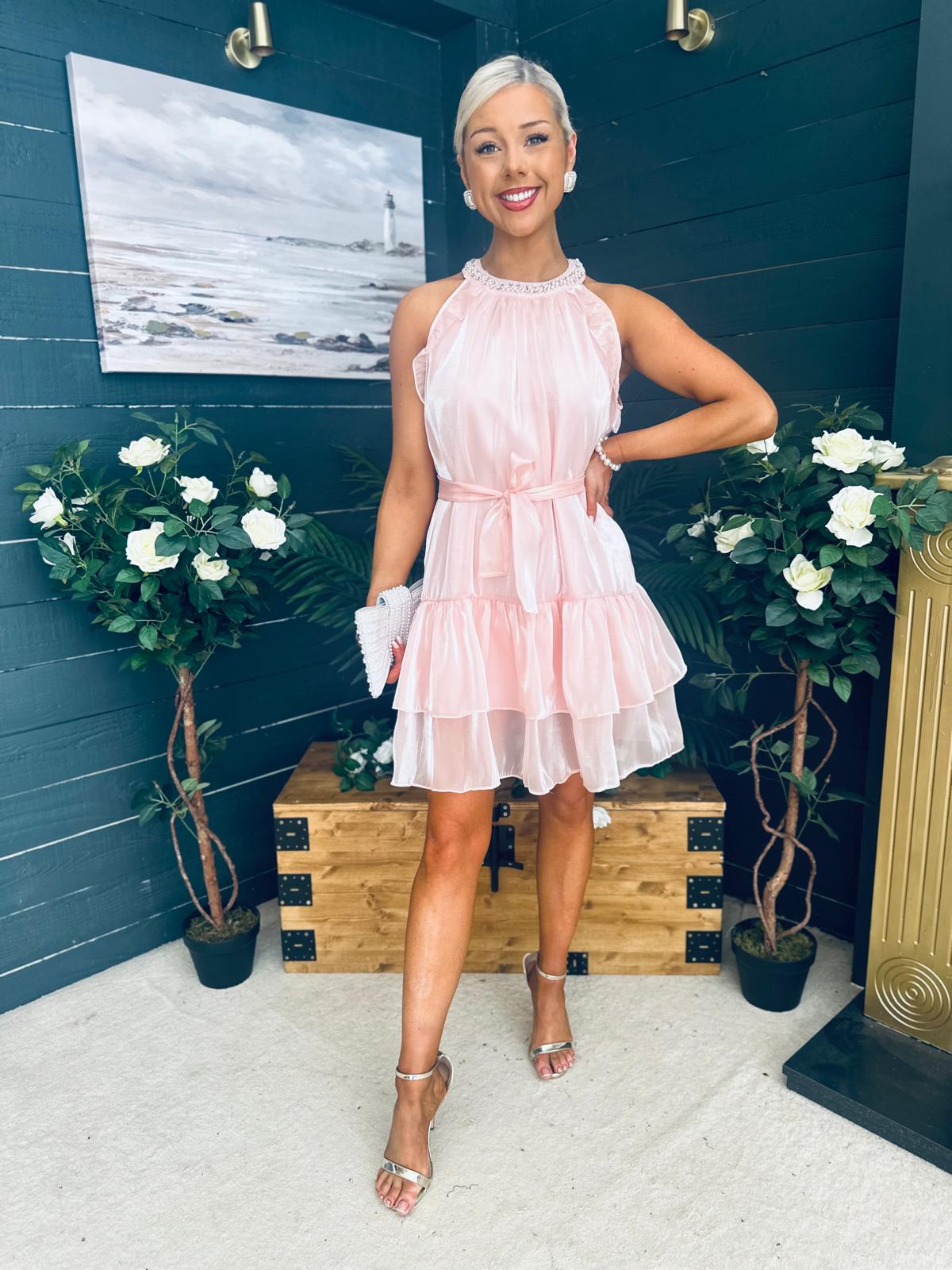 Sandy Embellished Occasion Mini Dress Pwr Pink