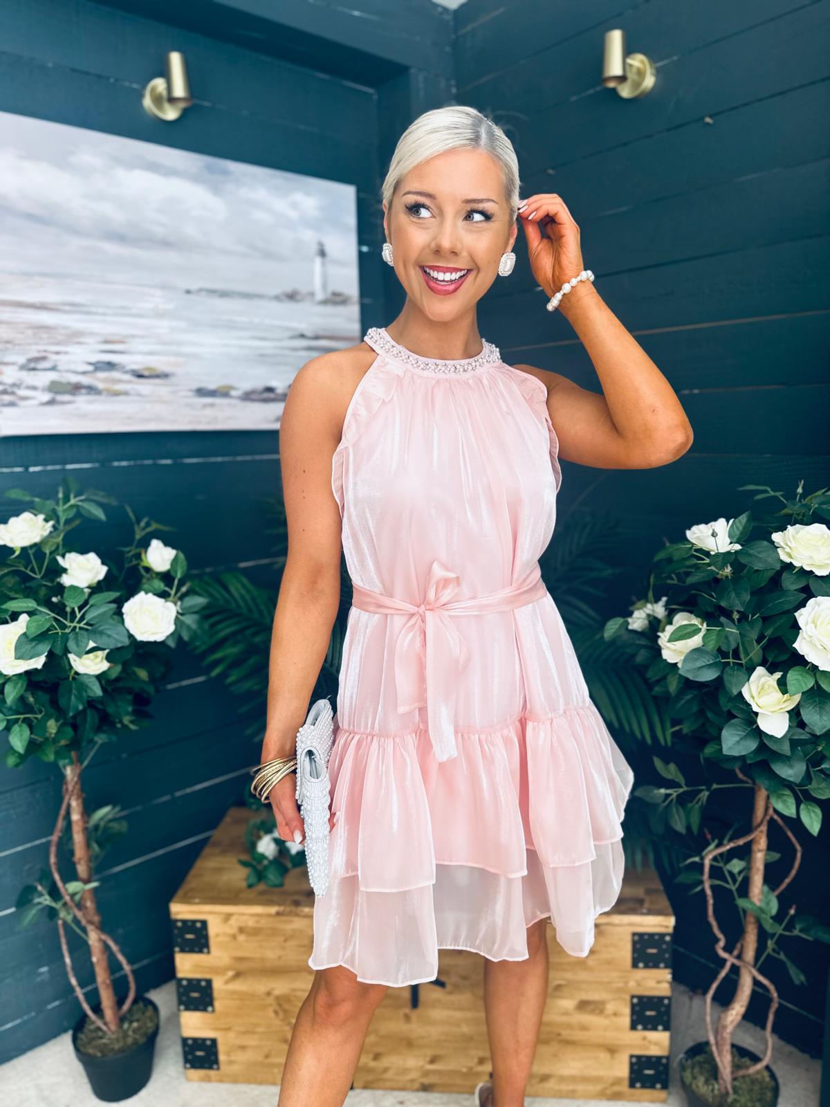 Sandy Embellished Occasion Mini Dress Pwr Pink