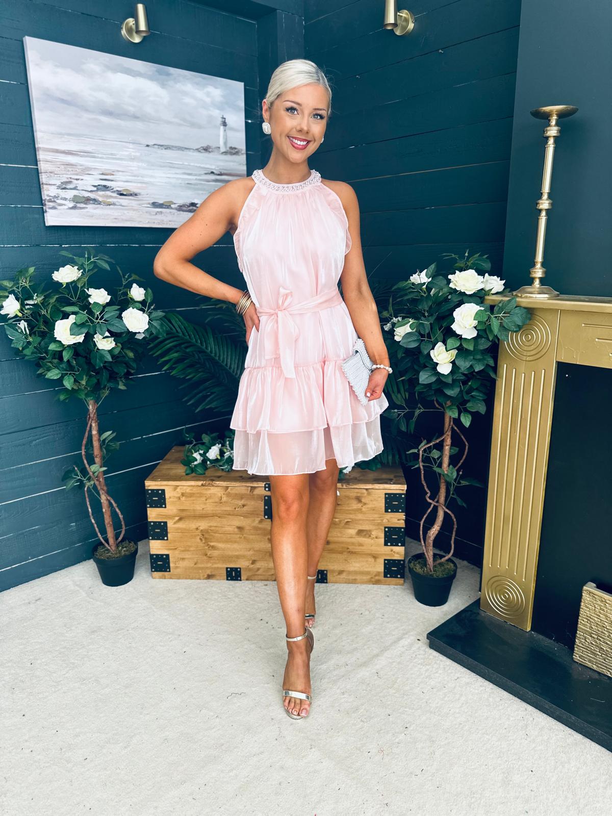 Sandy Embellished Occasion Mini Dress Pwr Pink