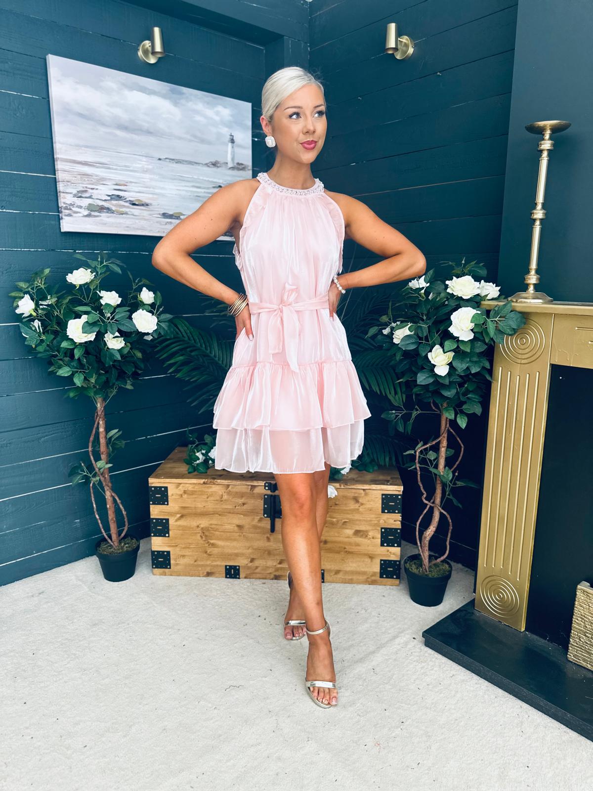 Sandy Embellished Occasion Mini Dress Pwr Pink
