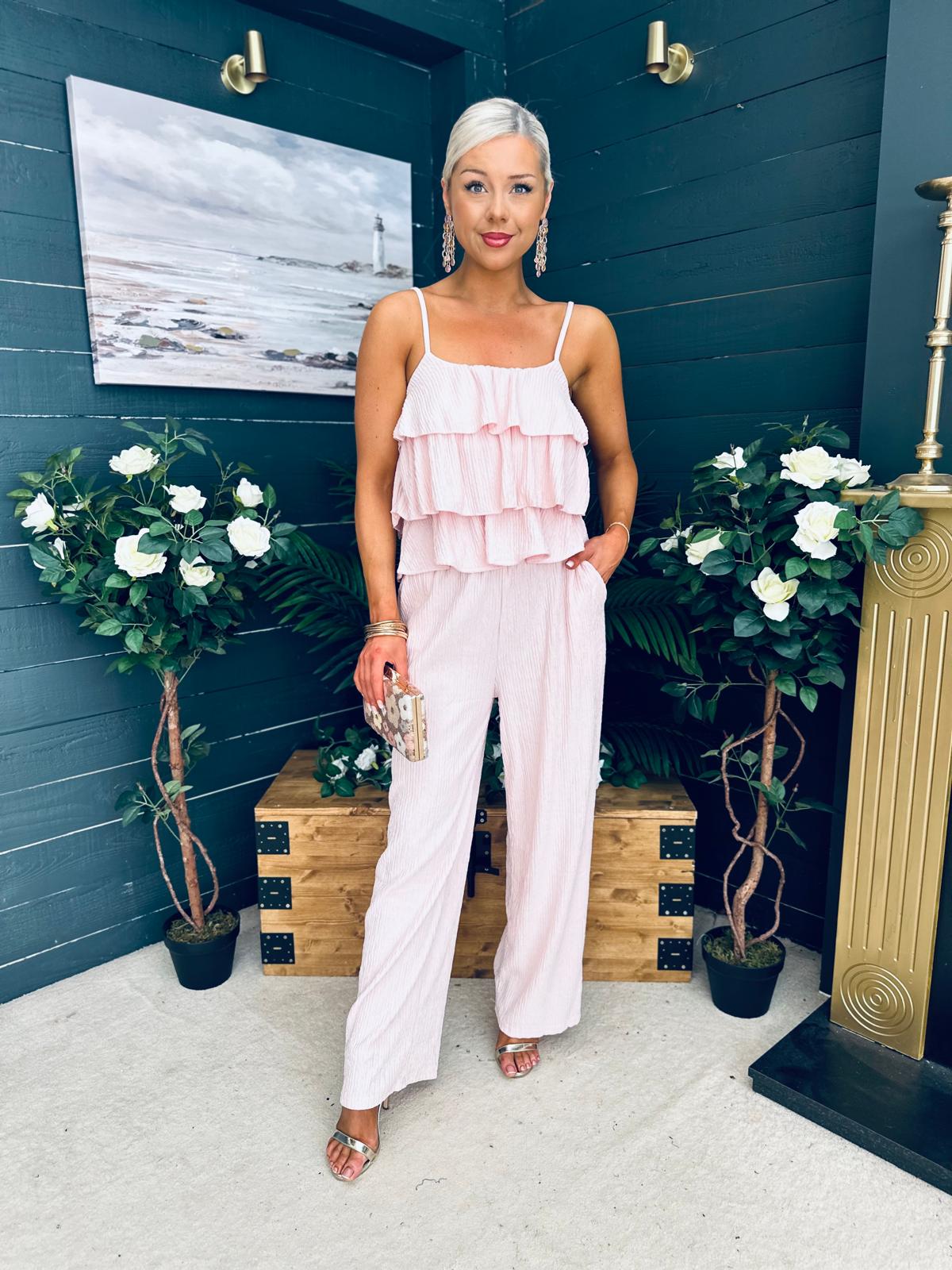 Dakota Plisse Detailed Top & Trouser Set Pwr Pink