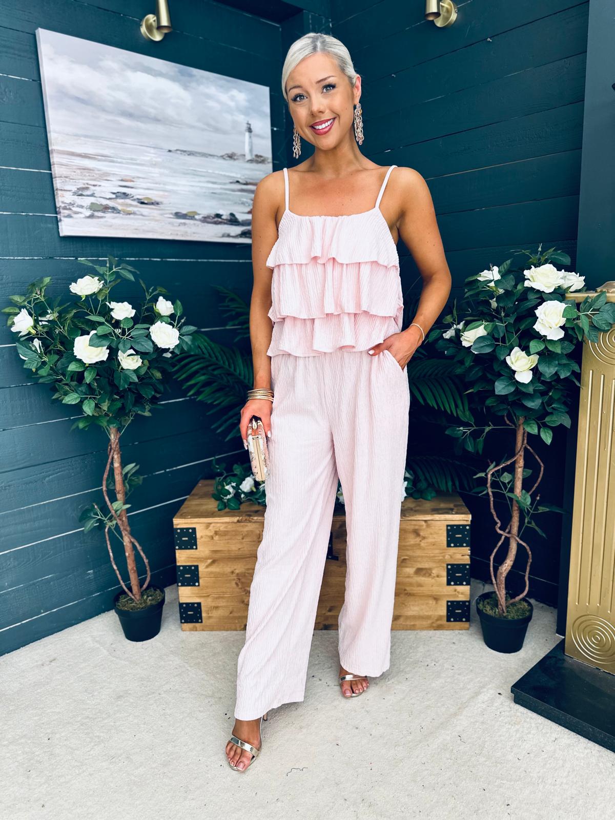 Dakota Plisse Detailed Top & Trouser Set Pwr Pink