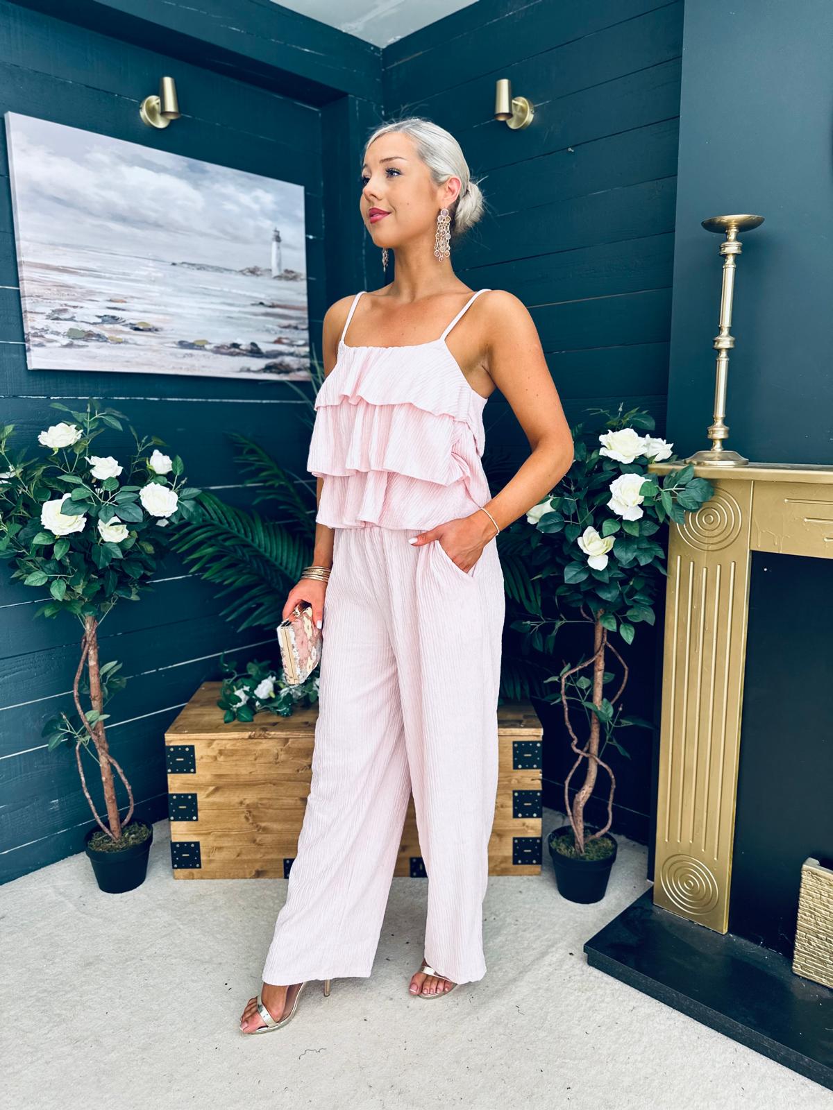 Dakota Plisse Detailed Top & Trouser Set Pwr Pink