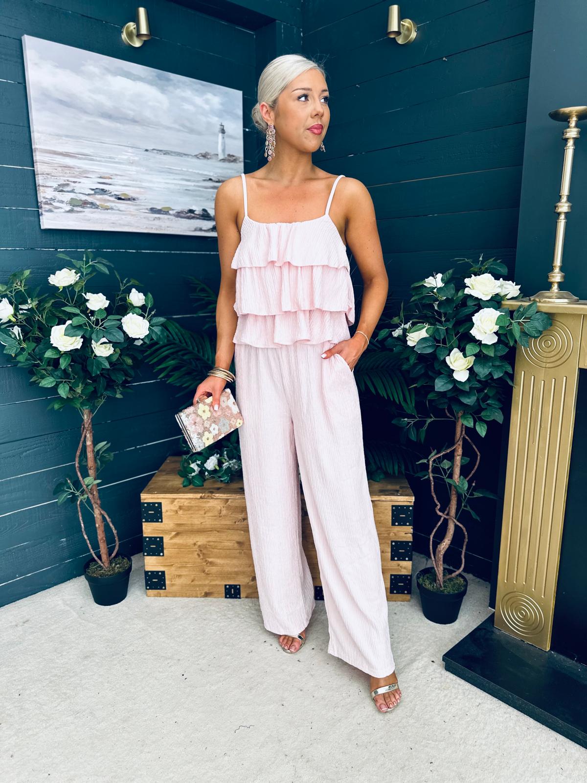 Dakota Plisse Detailed Top & Trouser Set Pwr Pink