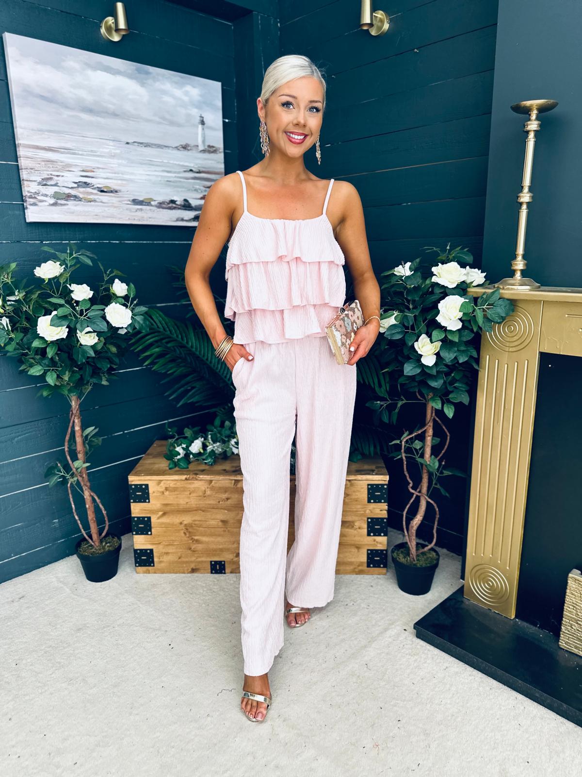 Dakota Plisse Detailed Top & Trouser Set Pwr Pink
