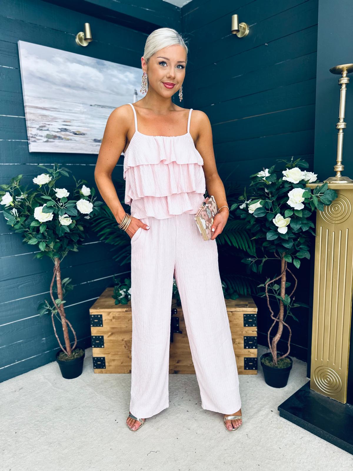 Dakota Plisse Detailed Top & Trouser Set Pwr Pink