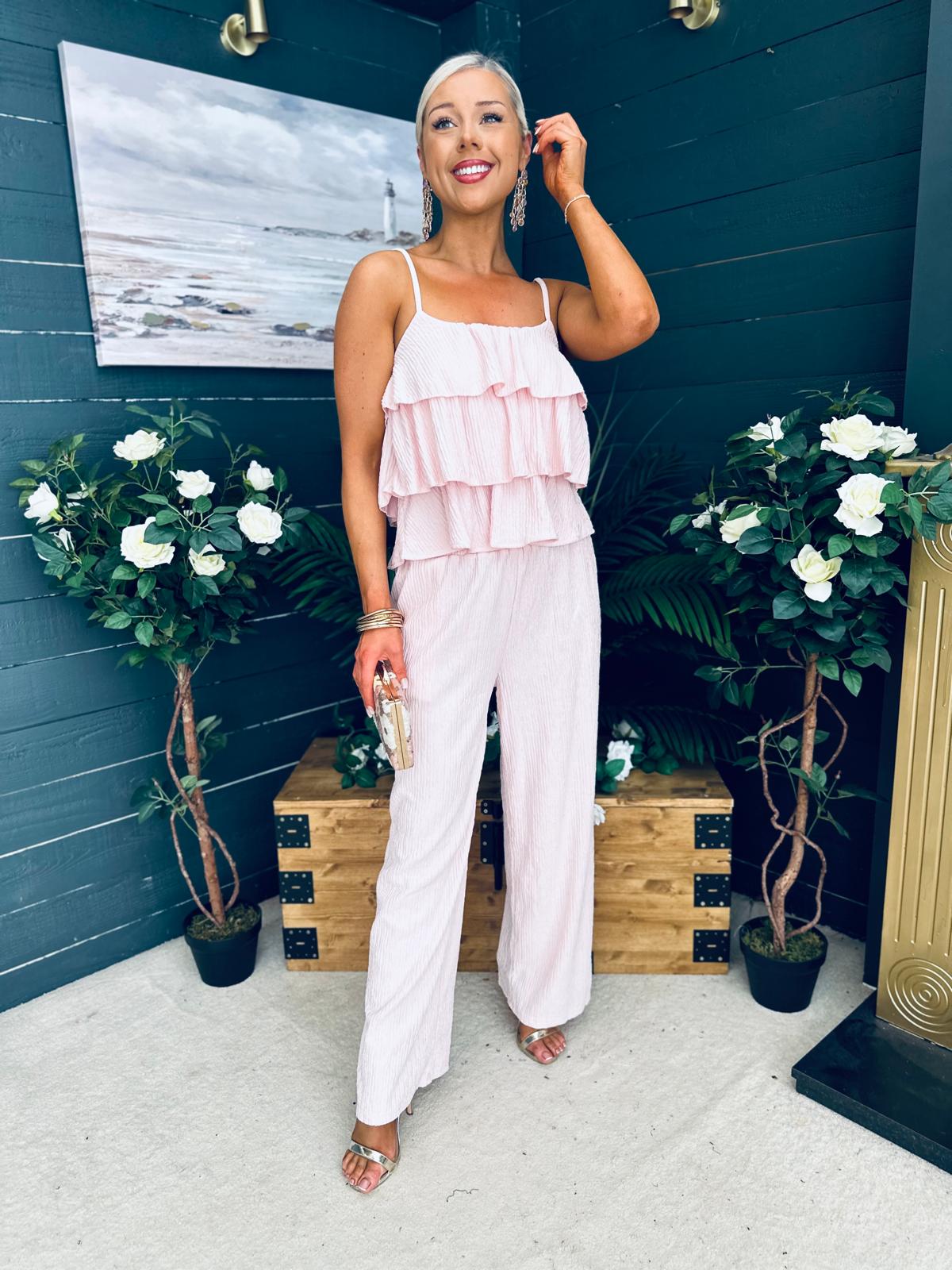 Dakota Plisse Detailed Top & Trouser Set Pwr Pink