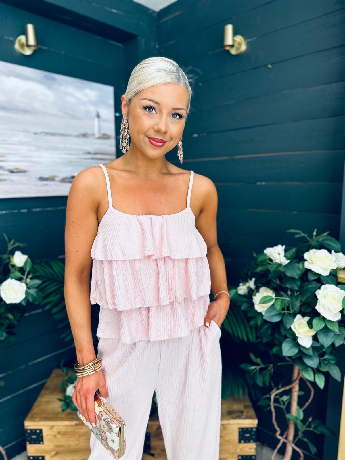 Dakota Plisse Detailed Top & Trouser Set Pwr Pink