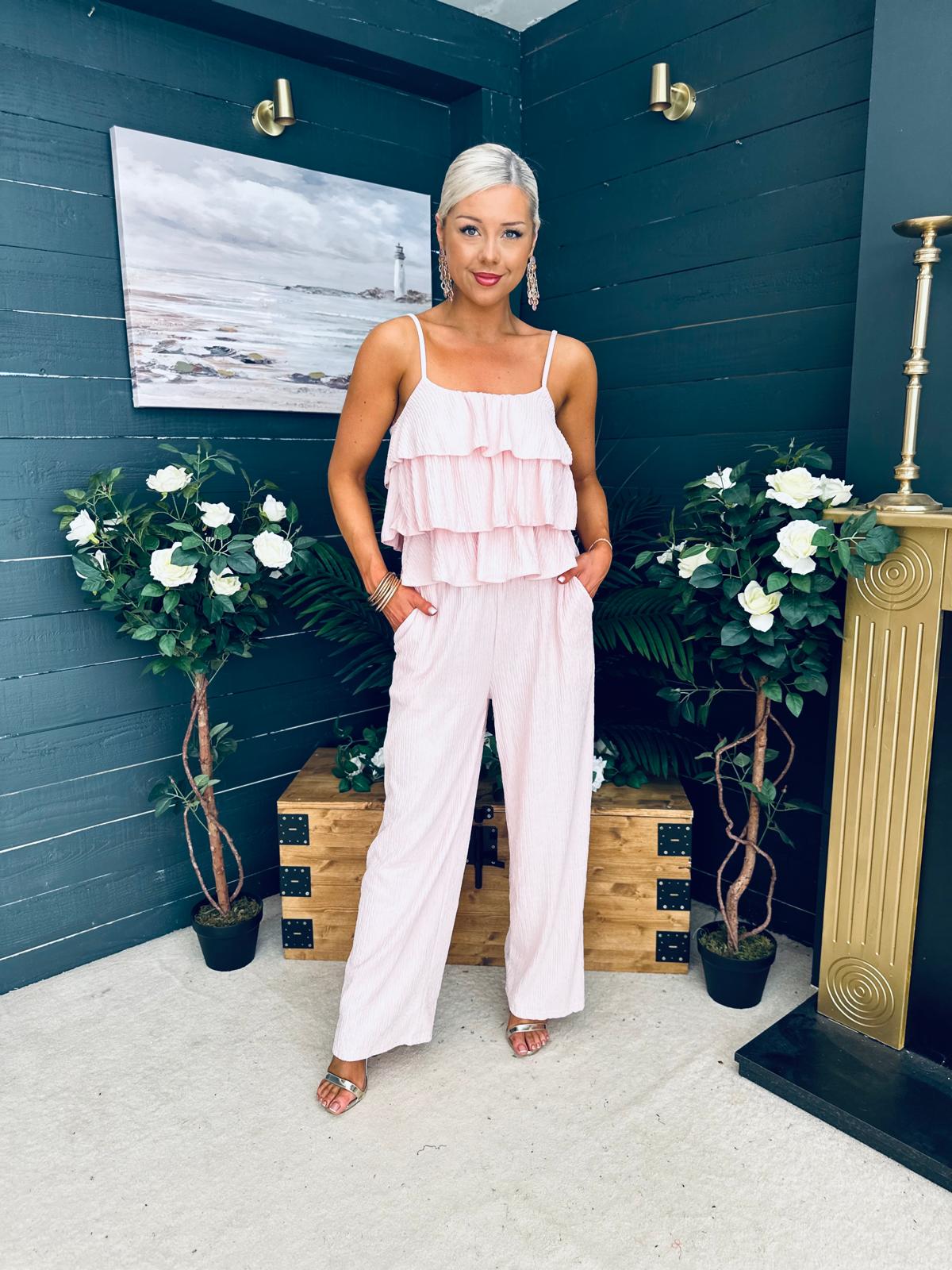 Dakota Plisse Detailed Top & Trouser Set Pwr Pink