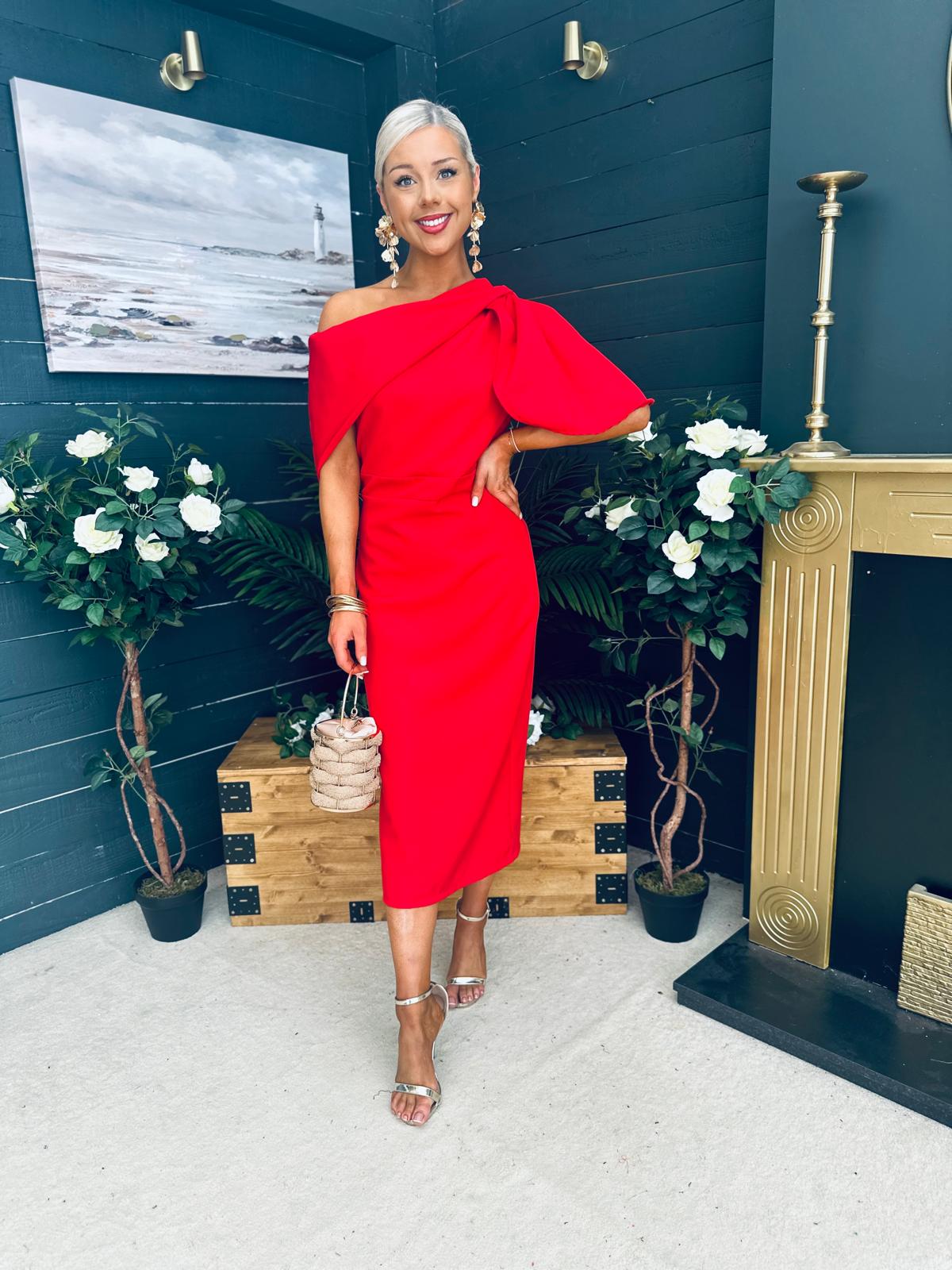 Miranda Detailed Occasion Dress Red