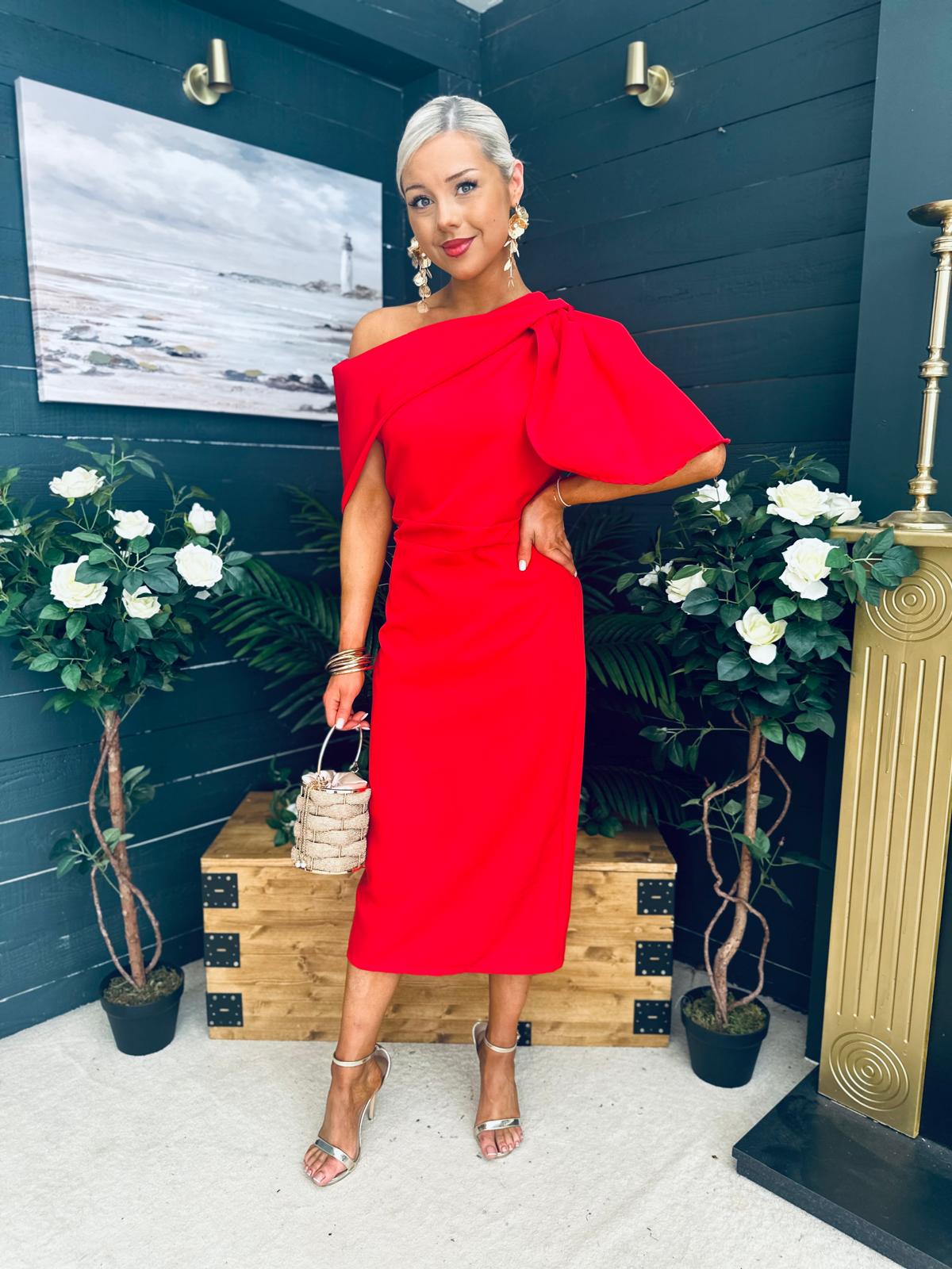 Miranda Detailed Occasion Dress Red