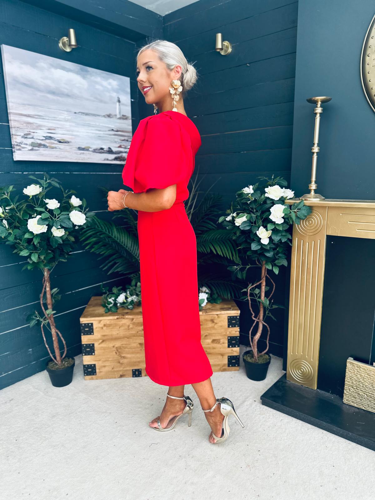 Miranda Detailed Occasion Dress Red