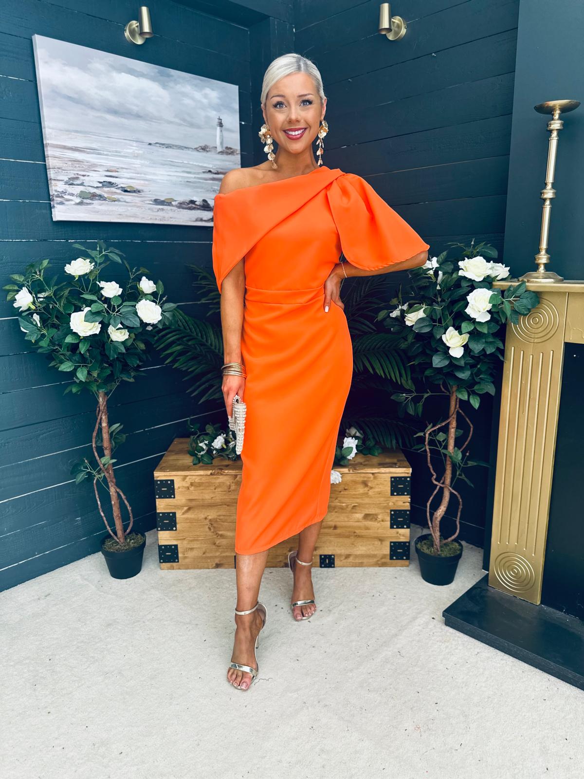 Miranda Detailed Occasion Dress Orange