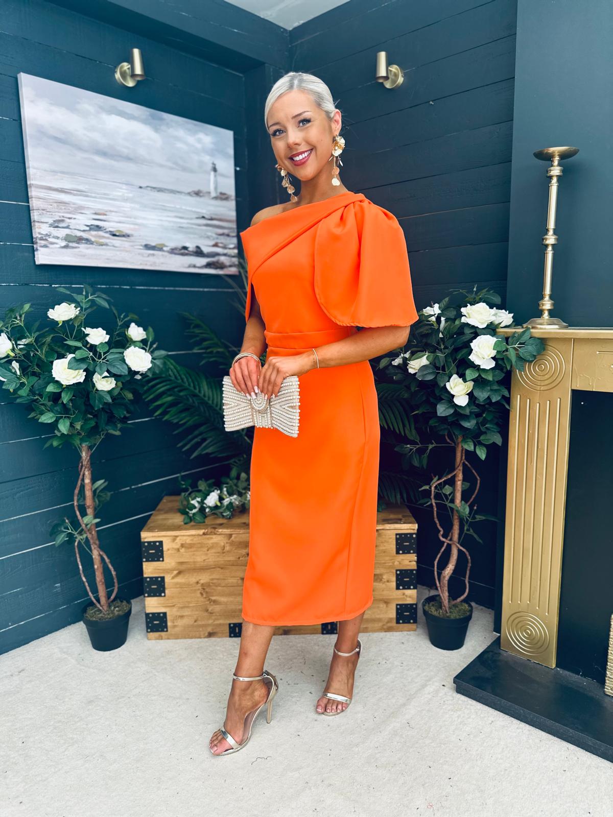Miranda Detailed Occasion Dress Orange