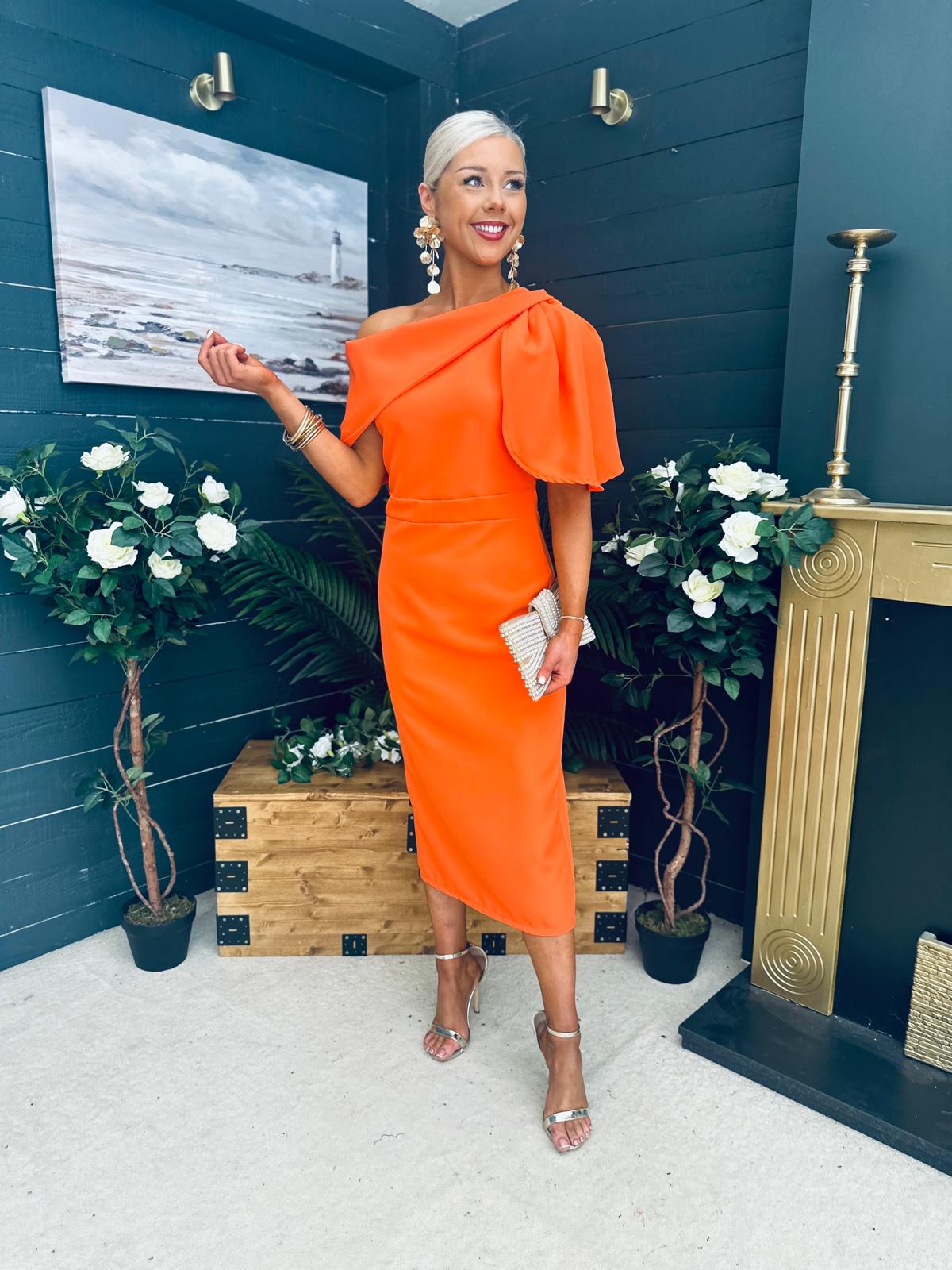 Miranda Detailed Occasion Dress Orange