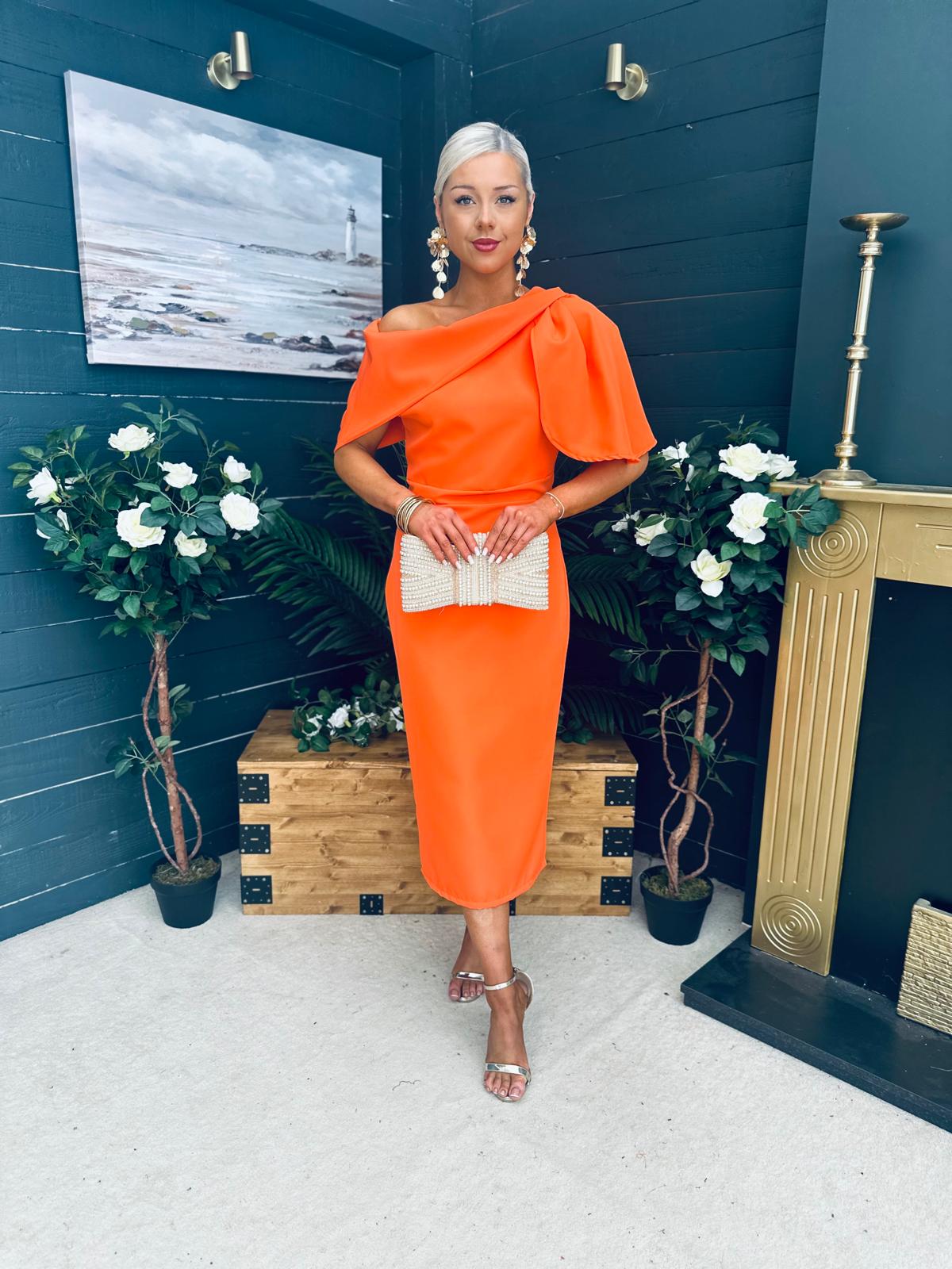 Miranda Detailed Occasion Dress Orange
