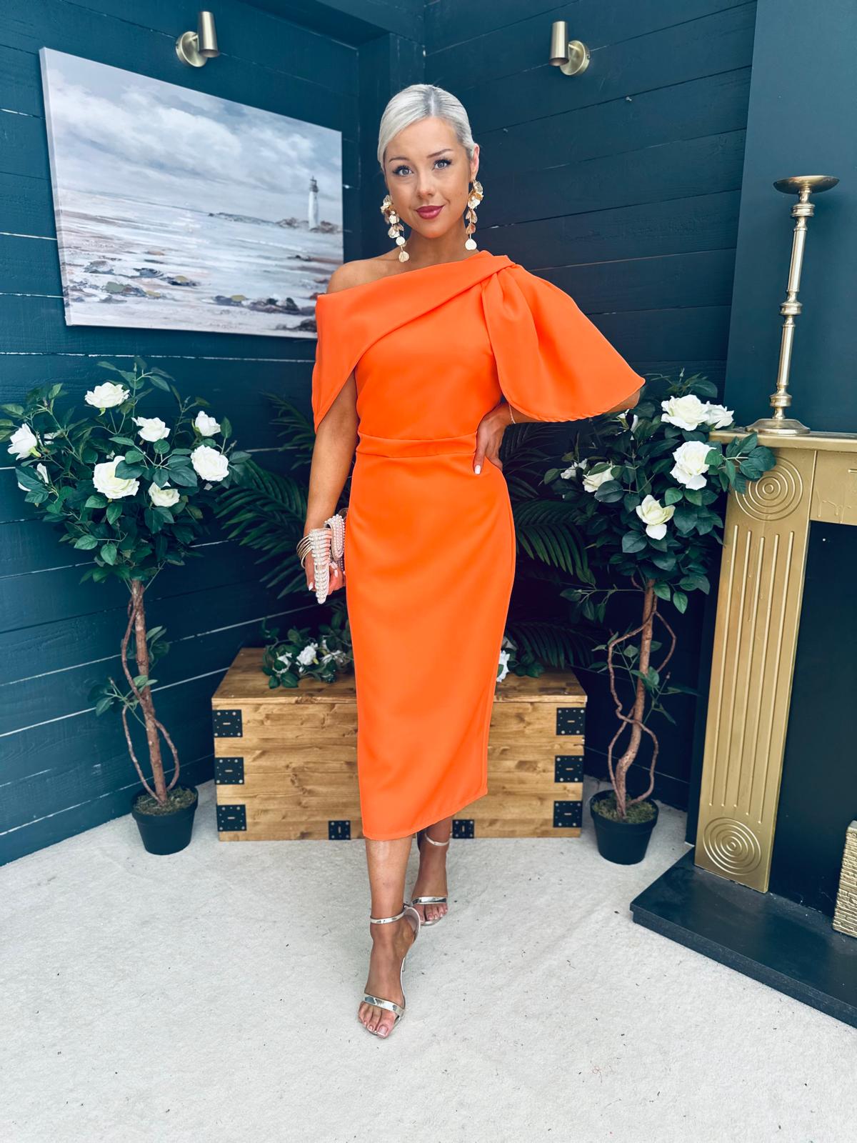 Miranda Detailed Occasion Dress Orange