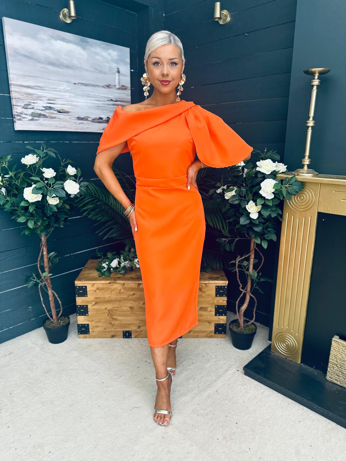 Miranda Detailed Occasion Dress Orange