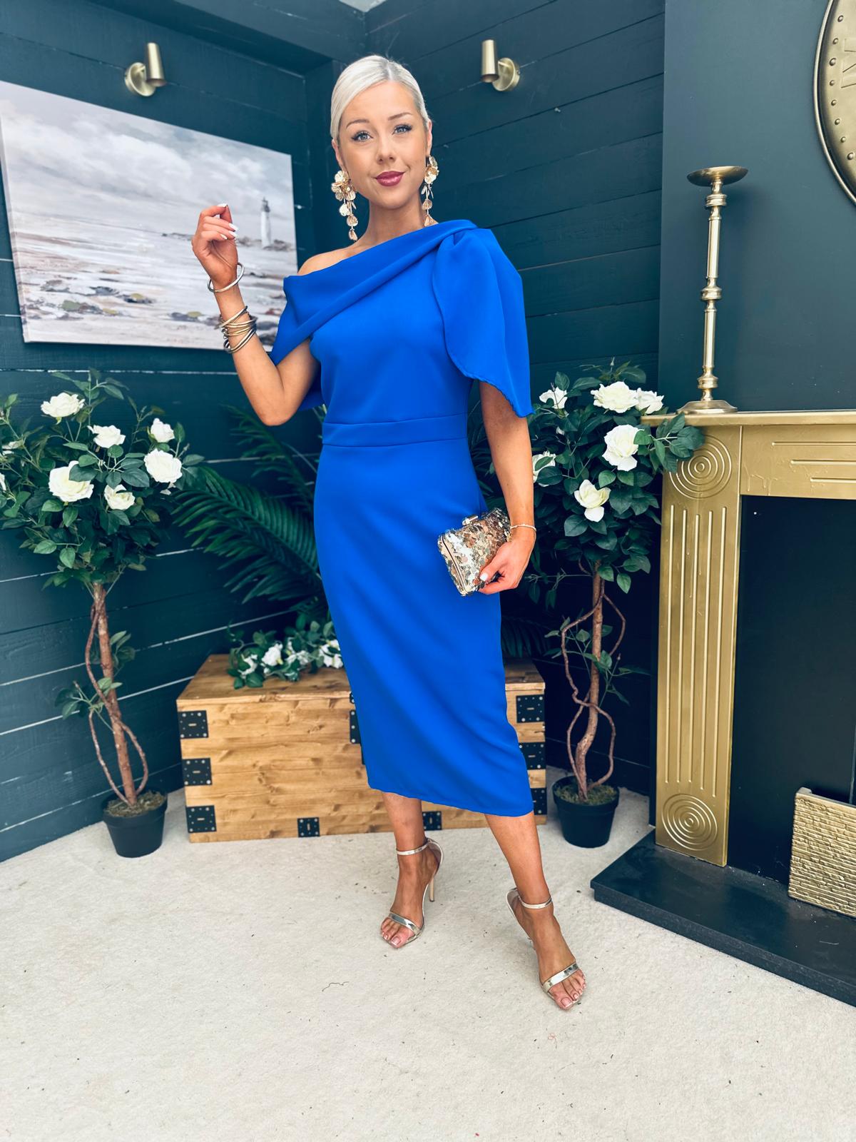 Miranda Detailed Occasion Dress Cobalt