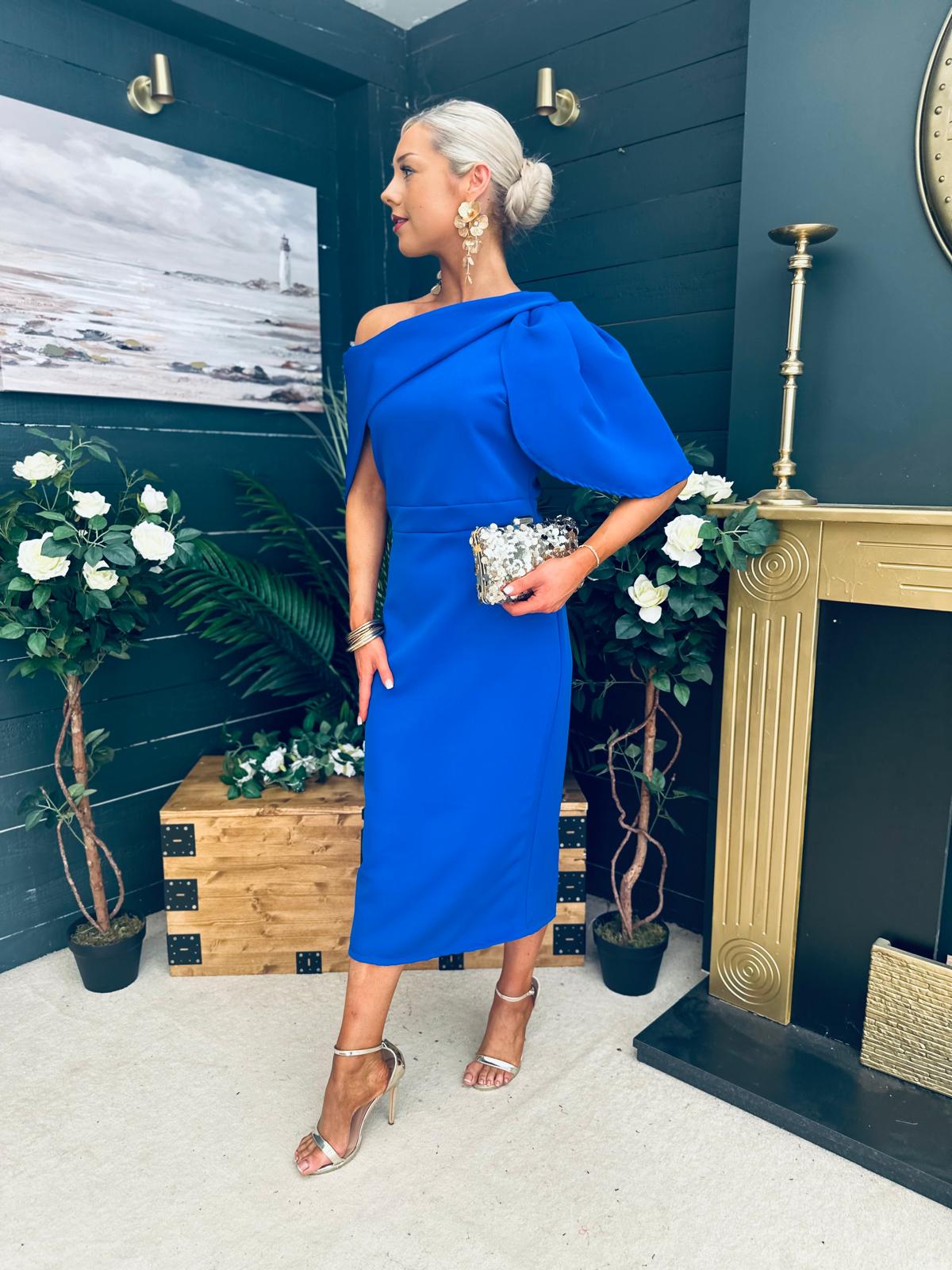 Miranda Detailed Occasion Dress Cobalt