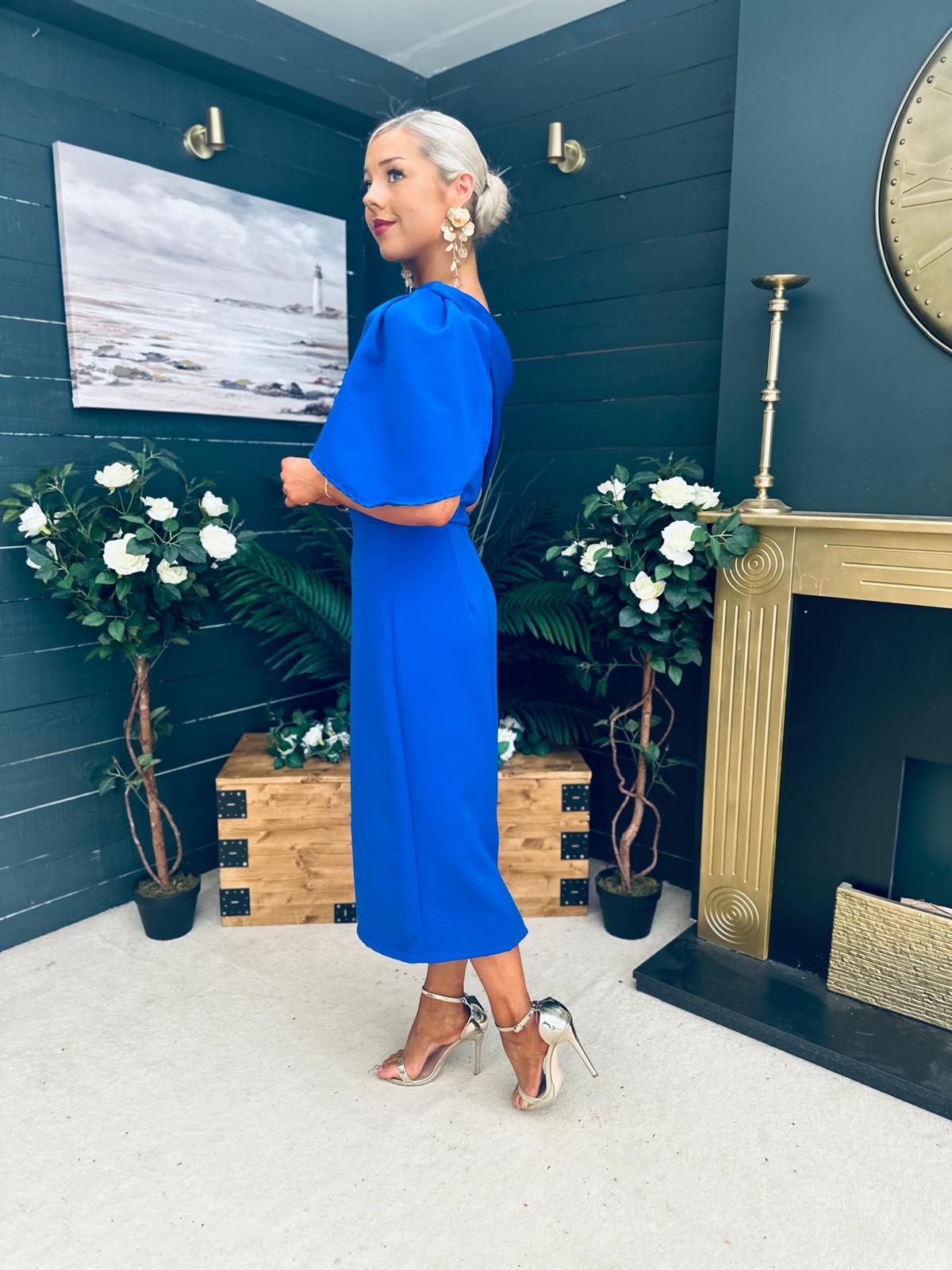Miranda Detailed Occasion Dress Cobalt