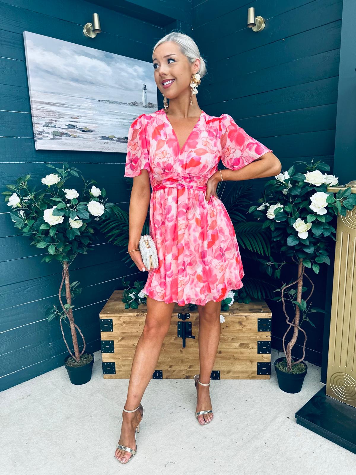 Wilma Banded Mini Dress Multi Peach