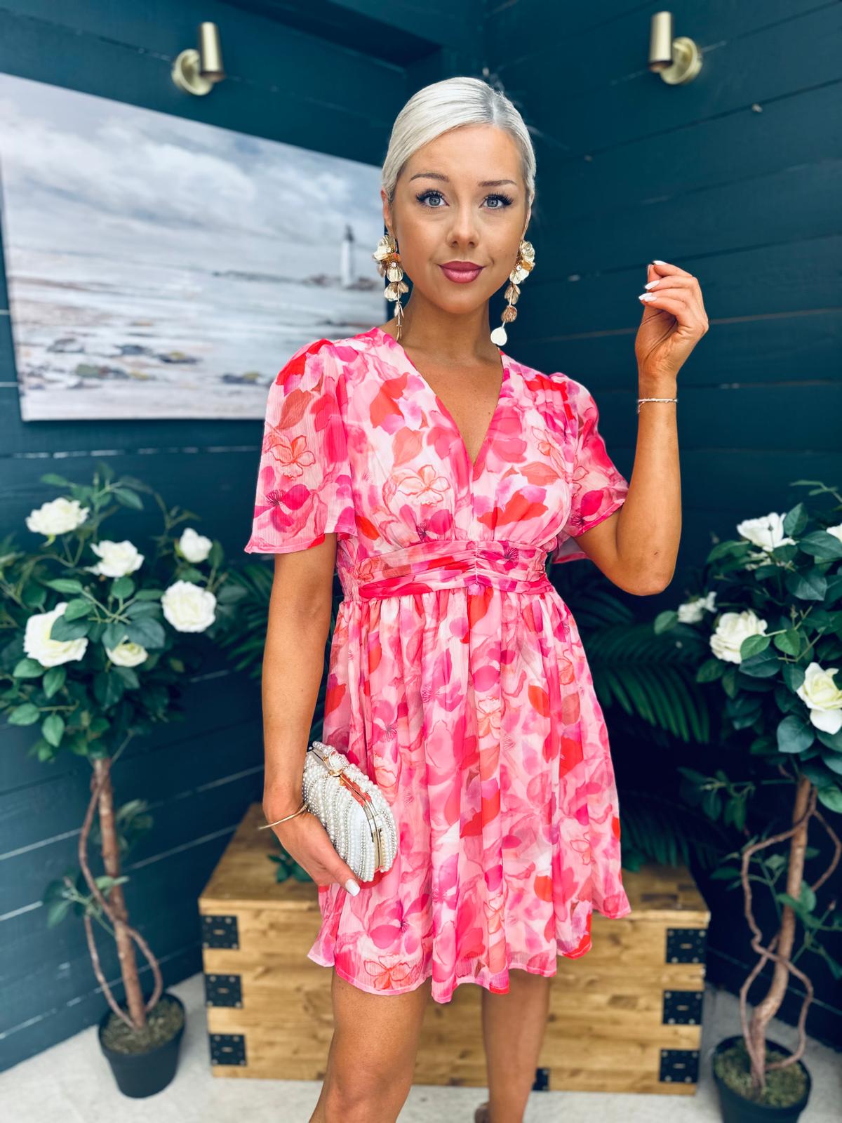 Wilma Banded Mini Dress Multi Peach