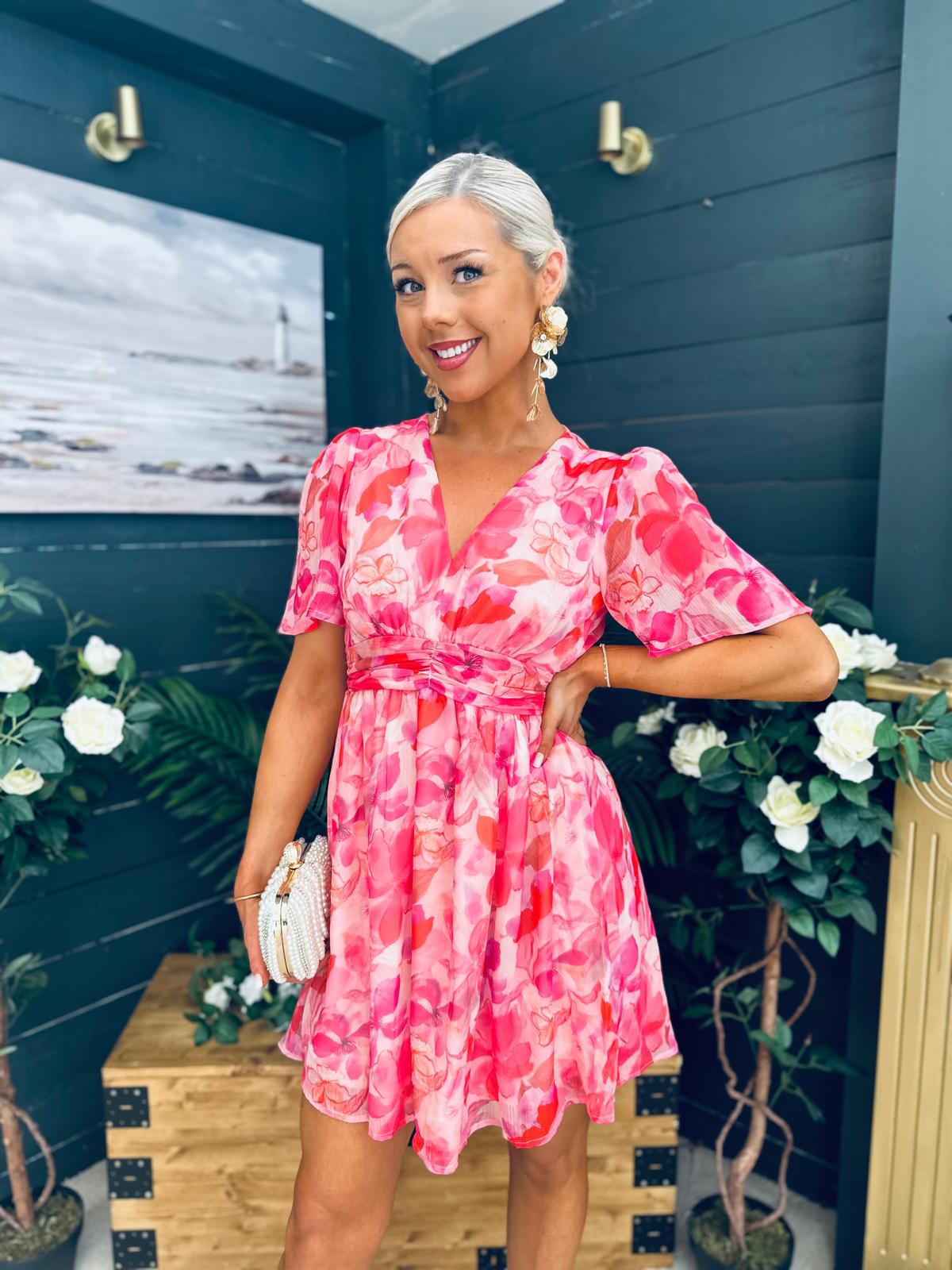 Wilma Banded Mini Dress Multi Peach