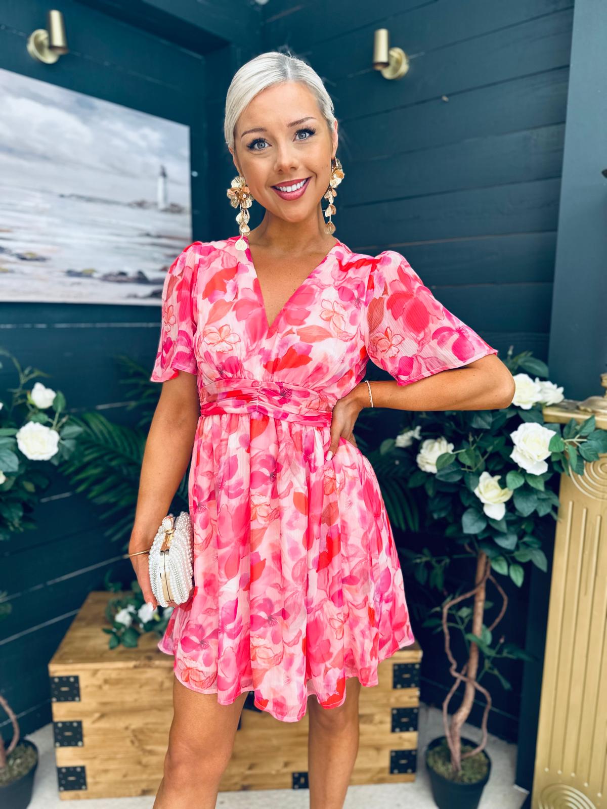 Wilma Banded Mini Dress Multi Peach