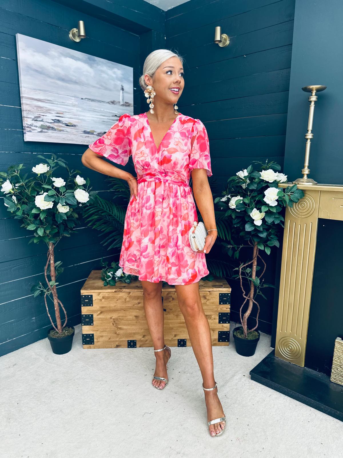 Wilma Banded Mini Dress Multi Peach