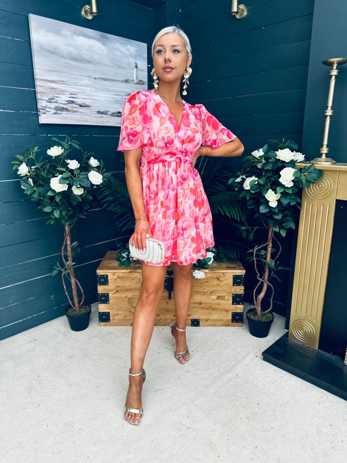 Wilma Banded Mini Dress Multi Peach