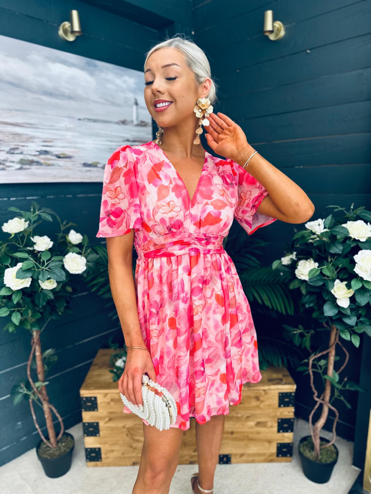 Wilma Banded Mini Dress Multi Peach