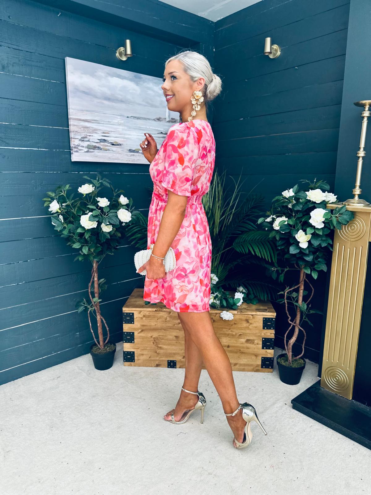 Wilma Banded Mini Dress Multi Peach