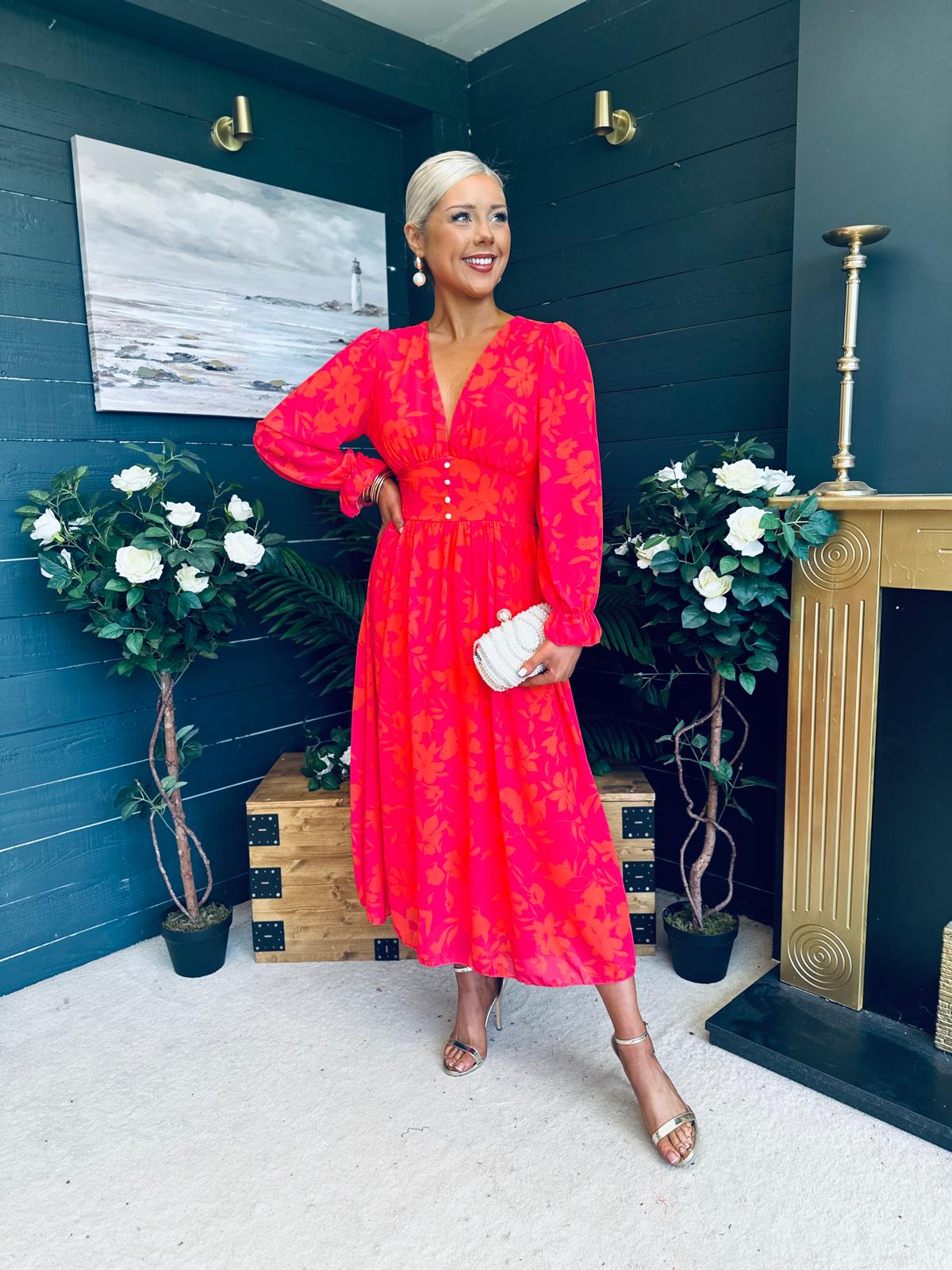 Bailey Banded Midi Dress Orange Pink