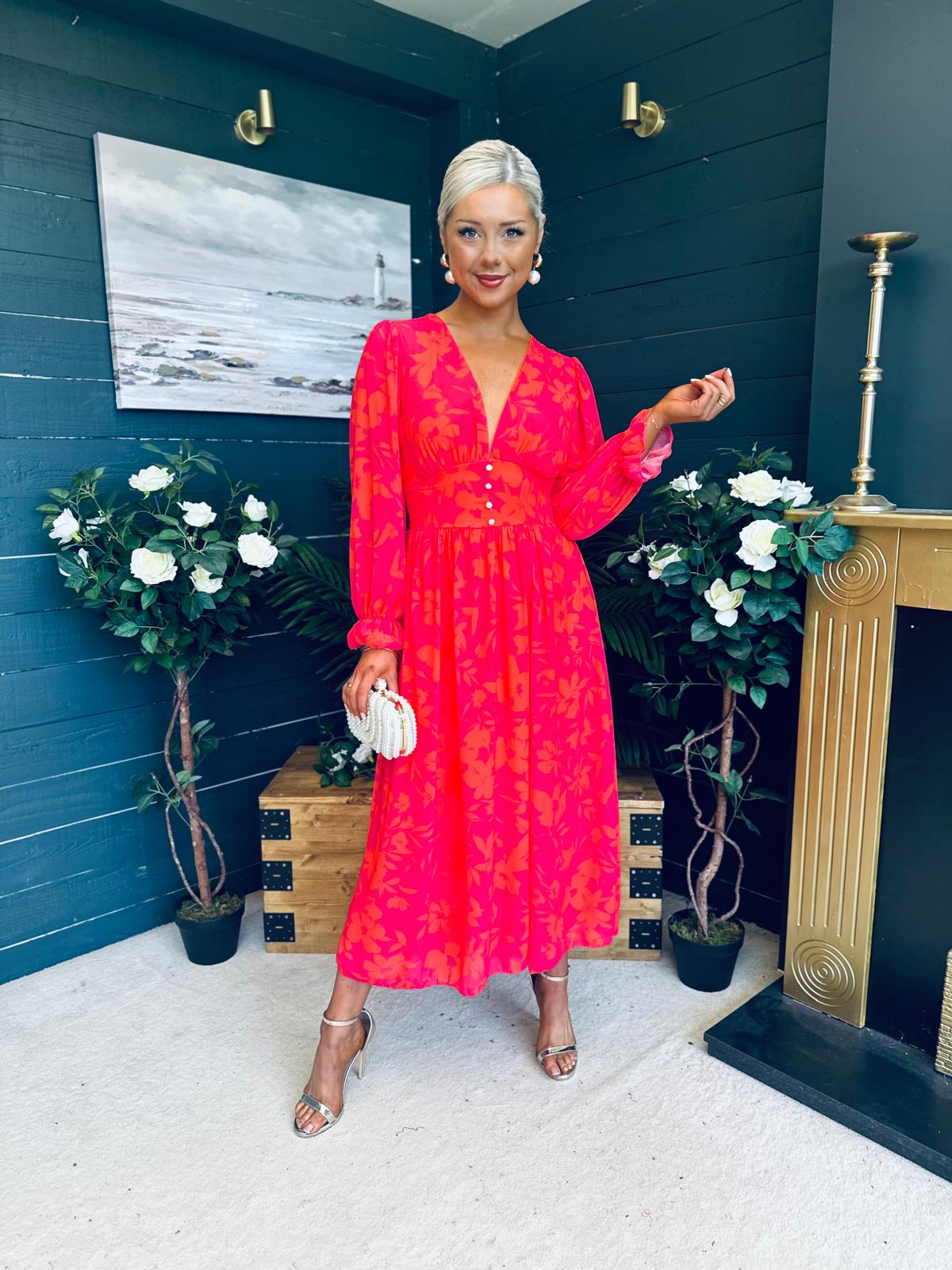 Bailey Banded Midi Dress Orange Pink