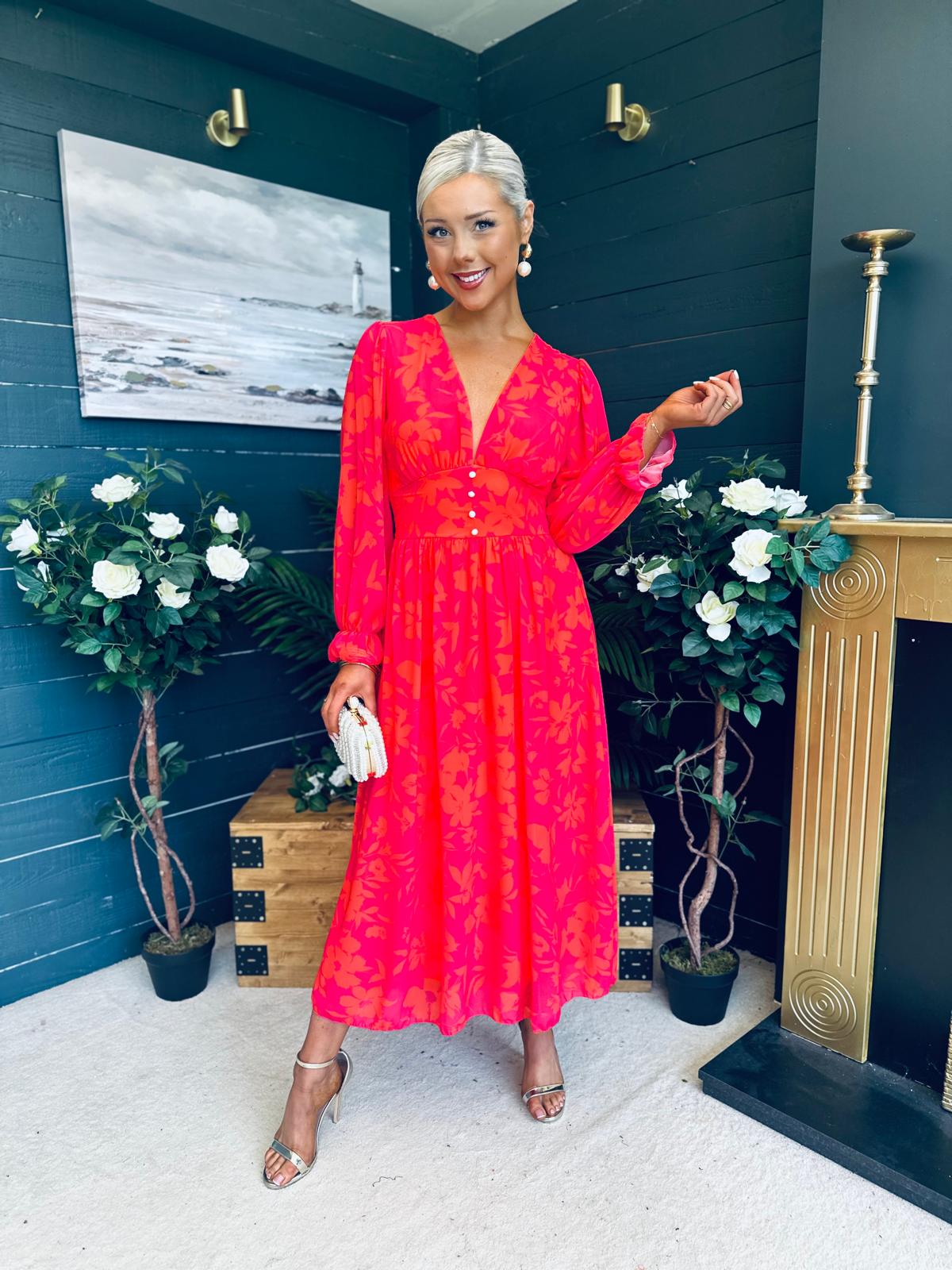 Bailey Banded Midi Dress Orange Pink