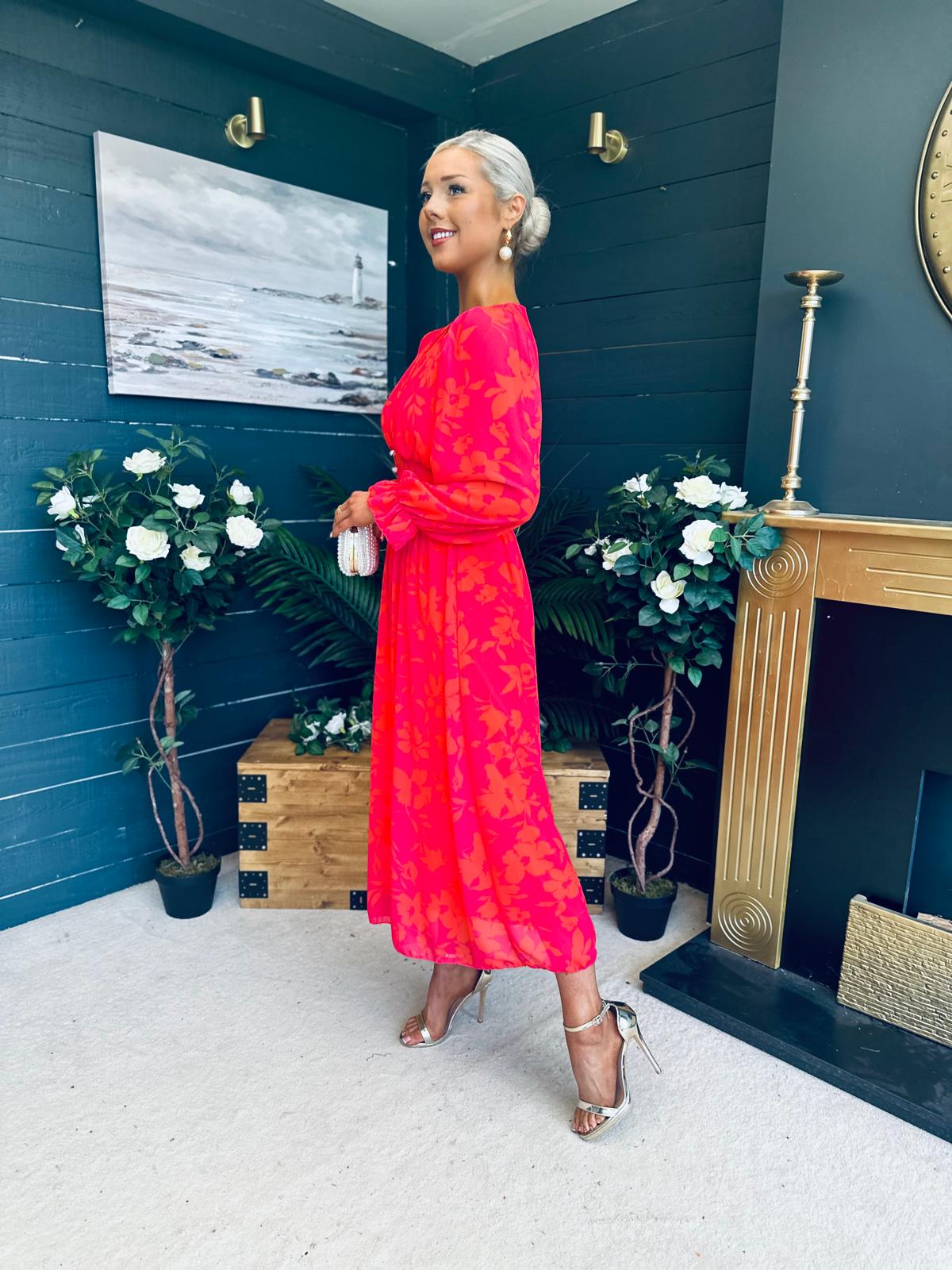 Bailey Banded Midi Dress Orange Pink