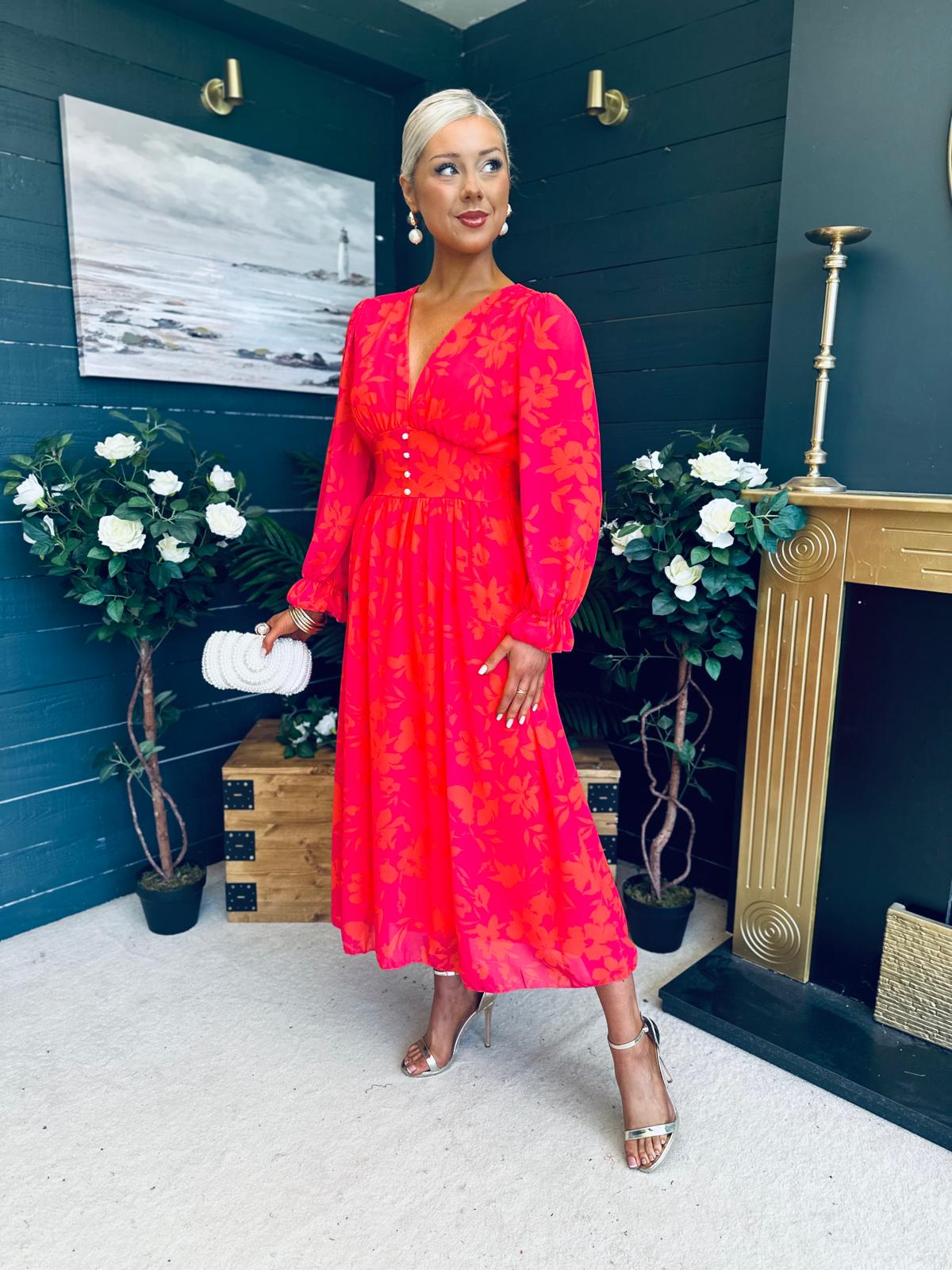 Bailey Banded Midi Dress Orange Pink