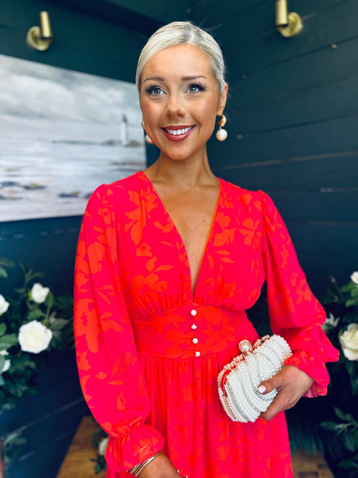 Bailey Banded Midi Dress Orange Pink