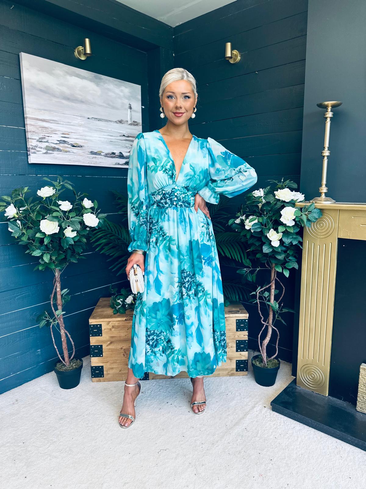 Bailey Banded Midi Dress Floral Marine