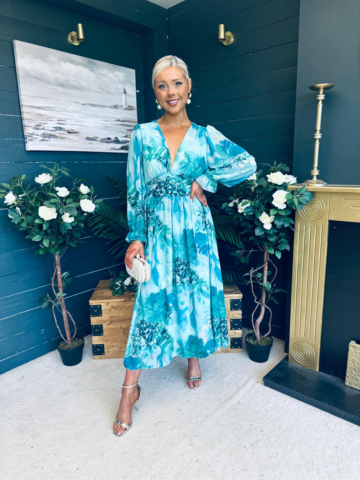 Bailey Banded Midi Dress Floral Marine