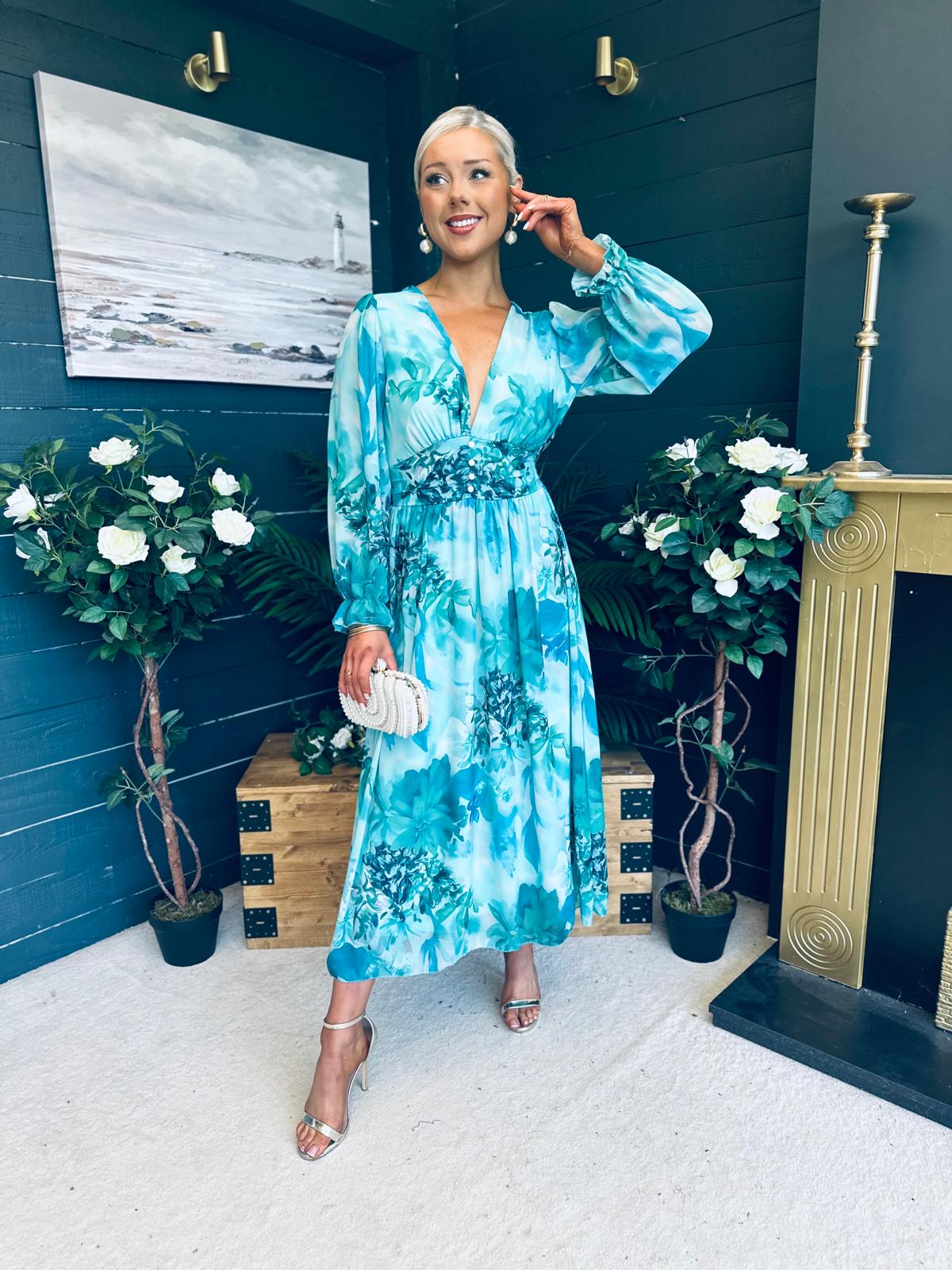 Bailey Banded Midi Dress Floral Marine