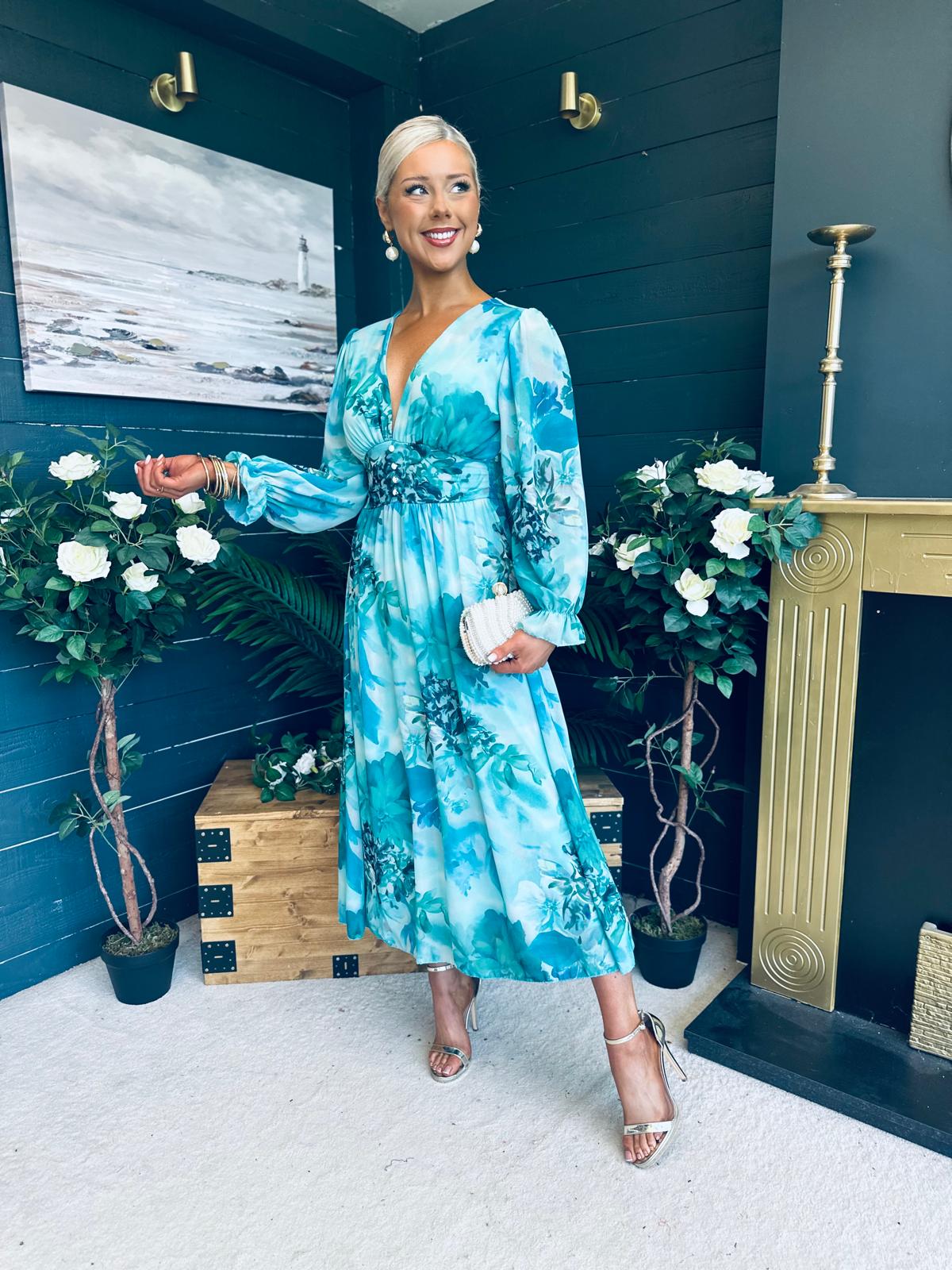 Bailey Banded Midi Dress Floral Marine