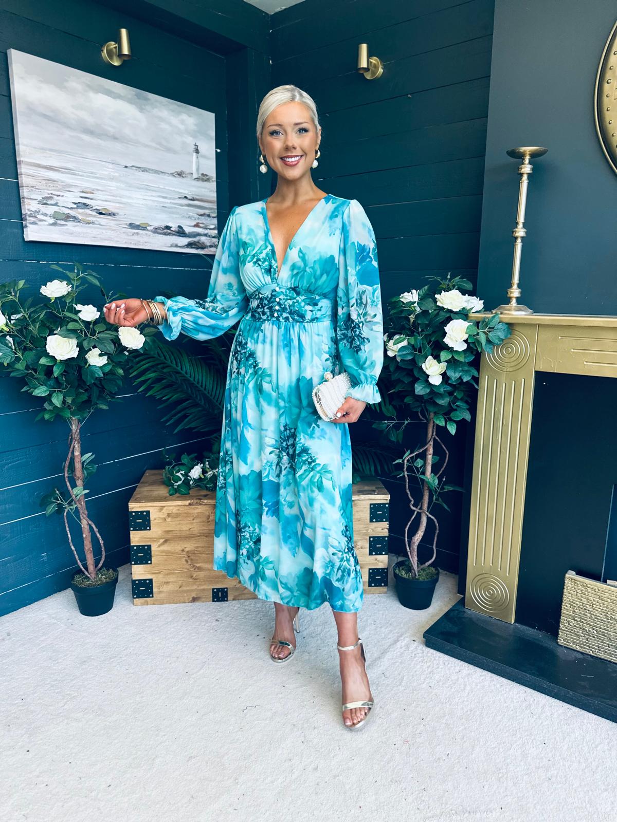 Bailey Banded Midi Dress Floral Marine