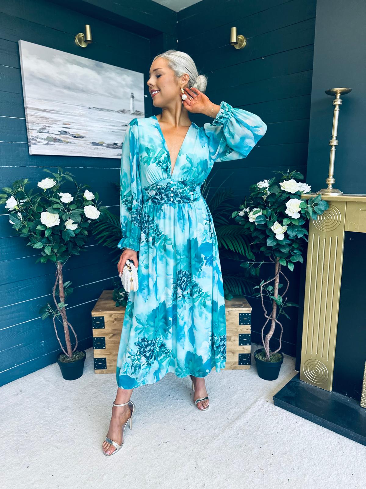 Bailey Banded Midi Dress Floral Marine