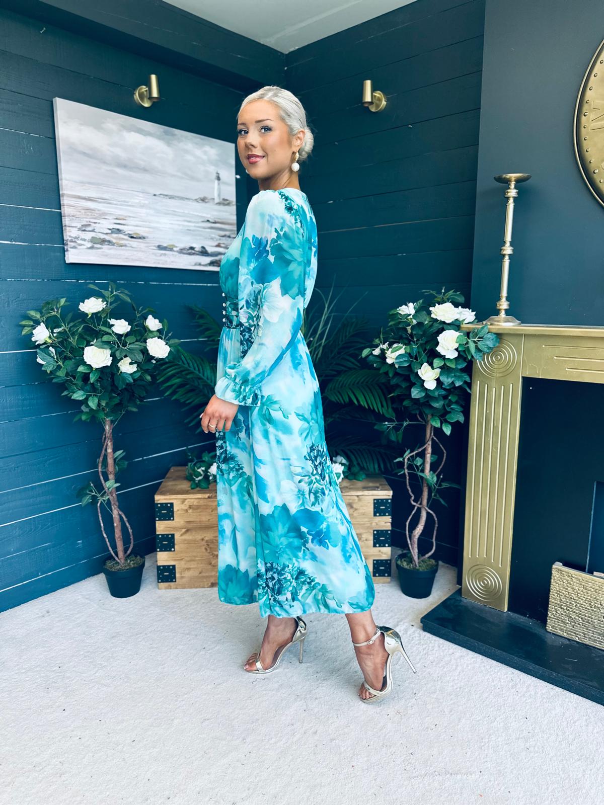 Bailey Banded Midi Dress Floral Marine