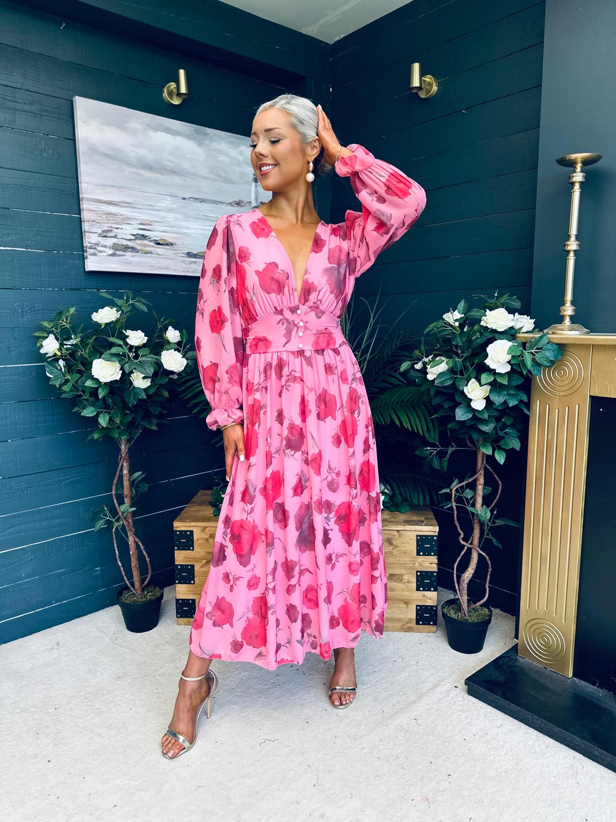Bailey Banded Midi Dress Floral Pink