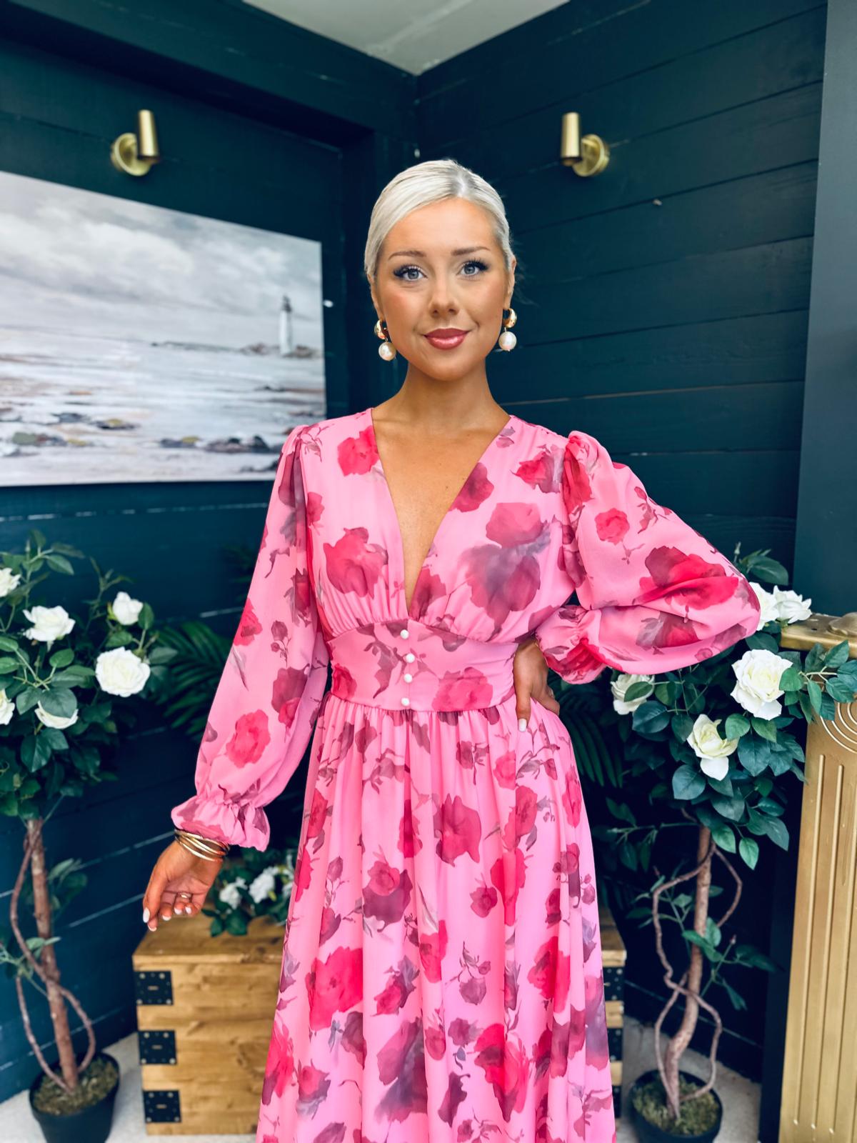 Bailey Banded Midi Dress Floral Pink